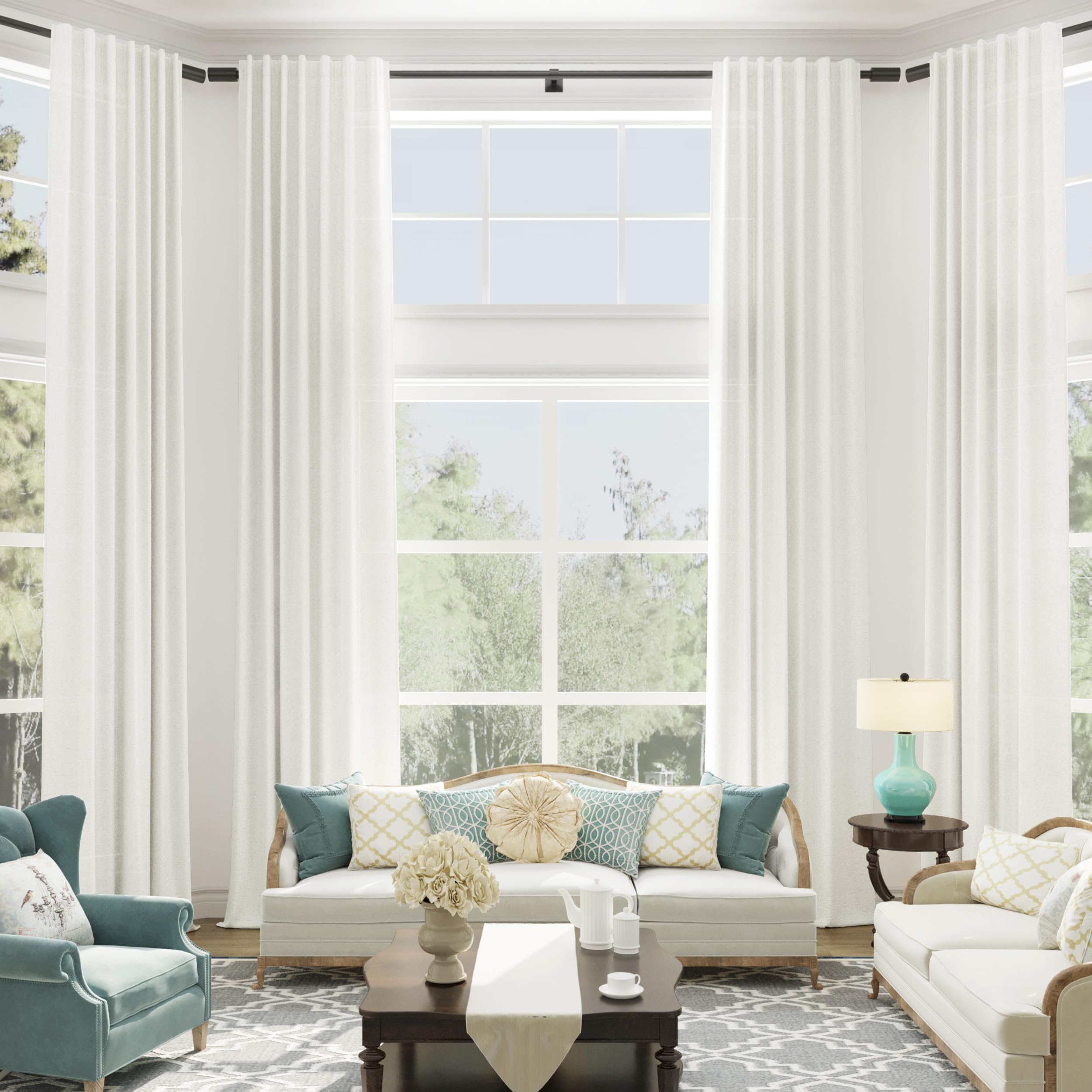 216 Inch Curtains RT Designers Collection 216 In Blue Sheer Rod Pocket