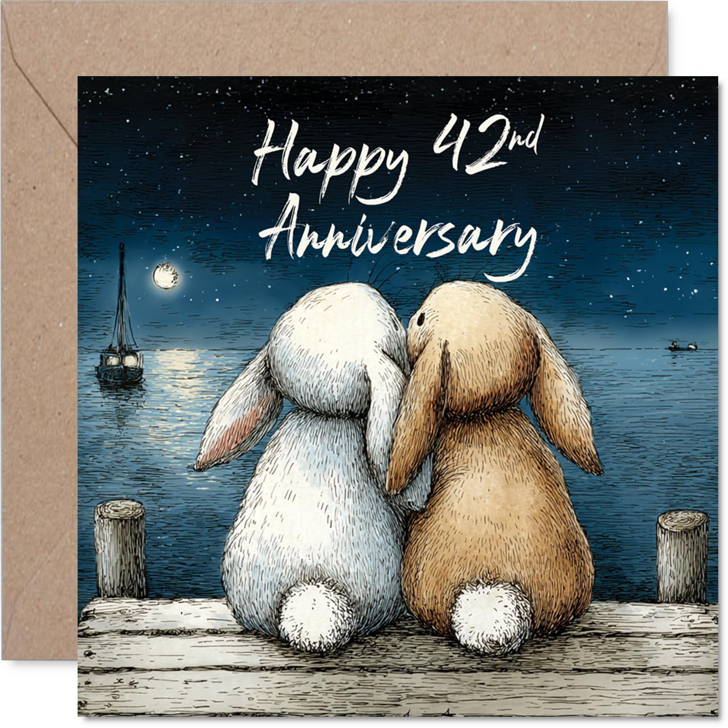 42nd Anniversary Card for Women Men - Cuddle Bunnies - Happy 42 Year Anniversary Card for Wife Partner Companion Husband, 145mm Wedding Anniversaries Greeting Cards