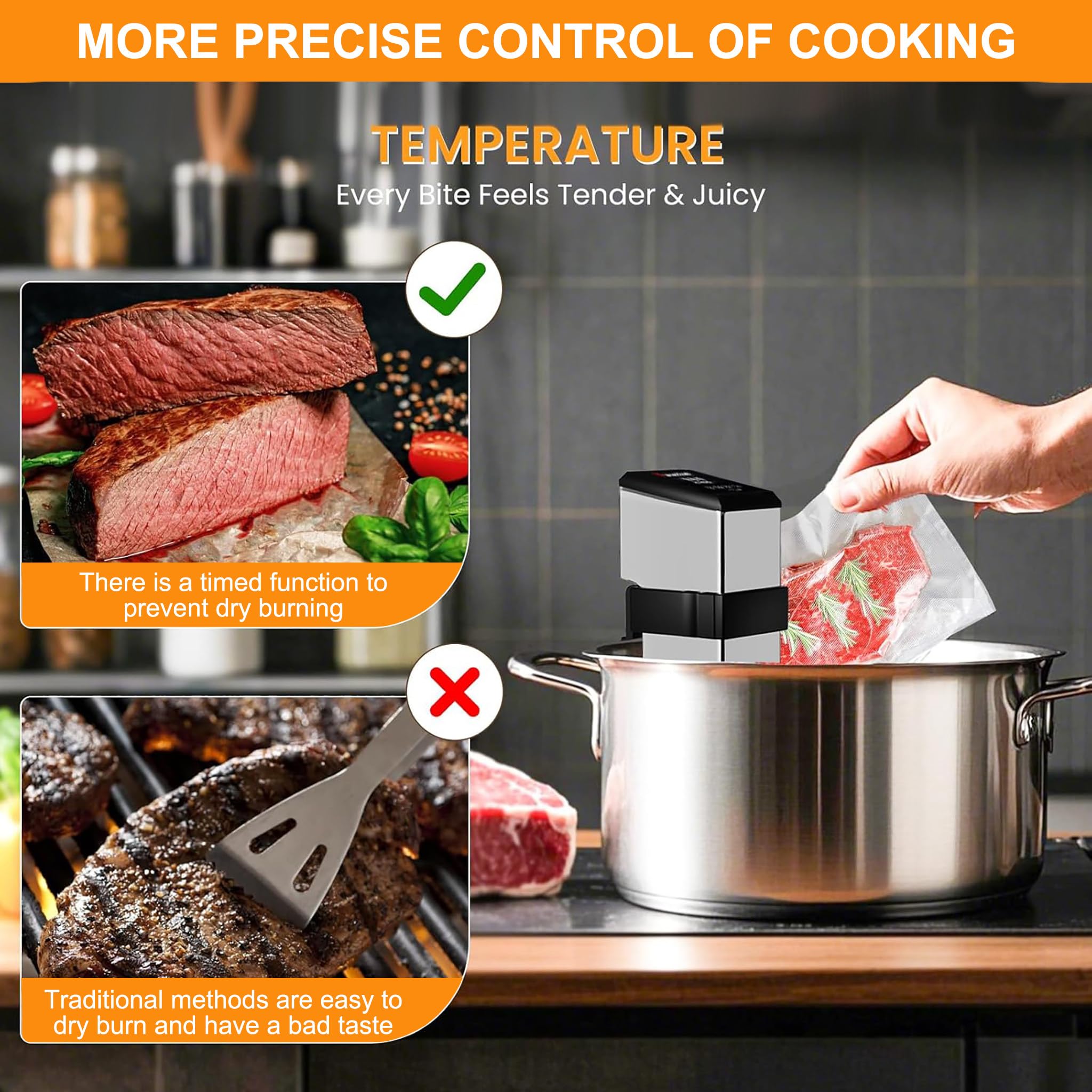 Sous Vide, 1600W Aparato de Cocina Precisión Cocina Baja Temperatura, LCD táctil, Temporizador, Cocinero Circulador, Máquina de Cocción al Vacío de Acero Inoxidable