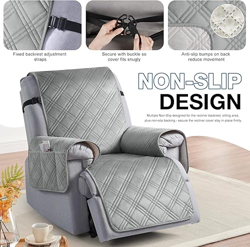 Miniatura 303 de TAOCOCO Funda para silla reclinable 100% impermeable con correas dobles, fundas antideslizantes para silla reclinable con bolsillo, protector
