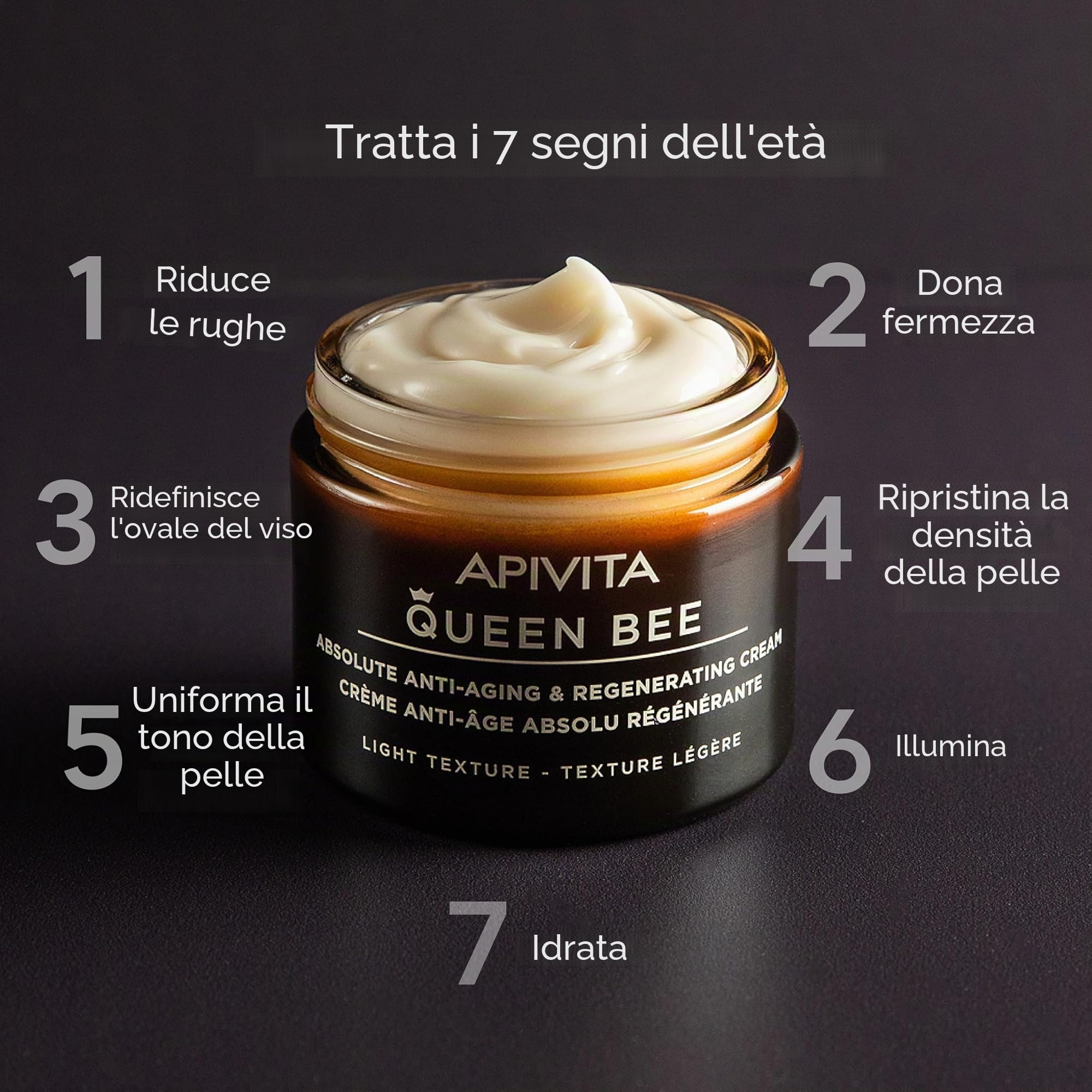 Apivita Queen Bee Crema Leggera Assoluta Anti-Età e Rigenerante 50ml - Crema viso idratante con pappa reale a rilascio controllato propoli miele - Rughe contorno viso sollevato macchie scure
