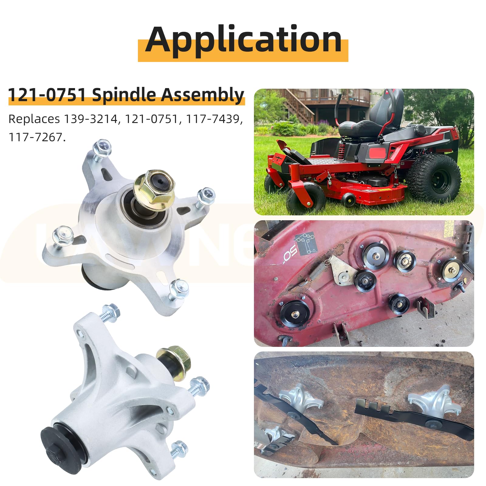 Lot de 3 broches 121-0751 avec poulie 125-5575 119-8820 pour courroie 117-7439, 139-3214 pour Toro Zs 5000, SS 5000, SS 5060, MX 5060, Mx 5050, Mx 5050 25, MX Tracteurs à gazon 5075, Mx 5000