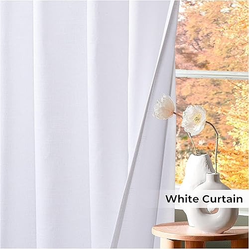 Miniatura 7 de HOMIDATE Cortinas largas blancas de 96 pulgadas, juego de 2 cortinas de algodón texturizado (50 x 96 pulgadas), Acción de Gracias y elegancia