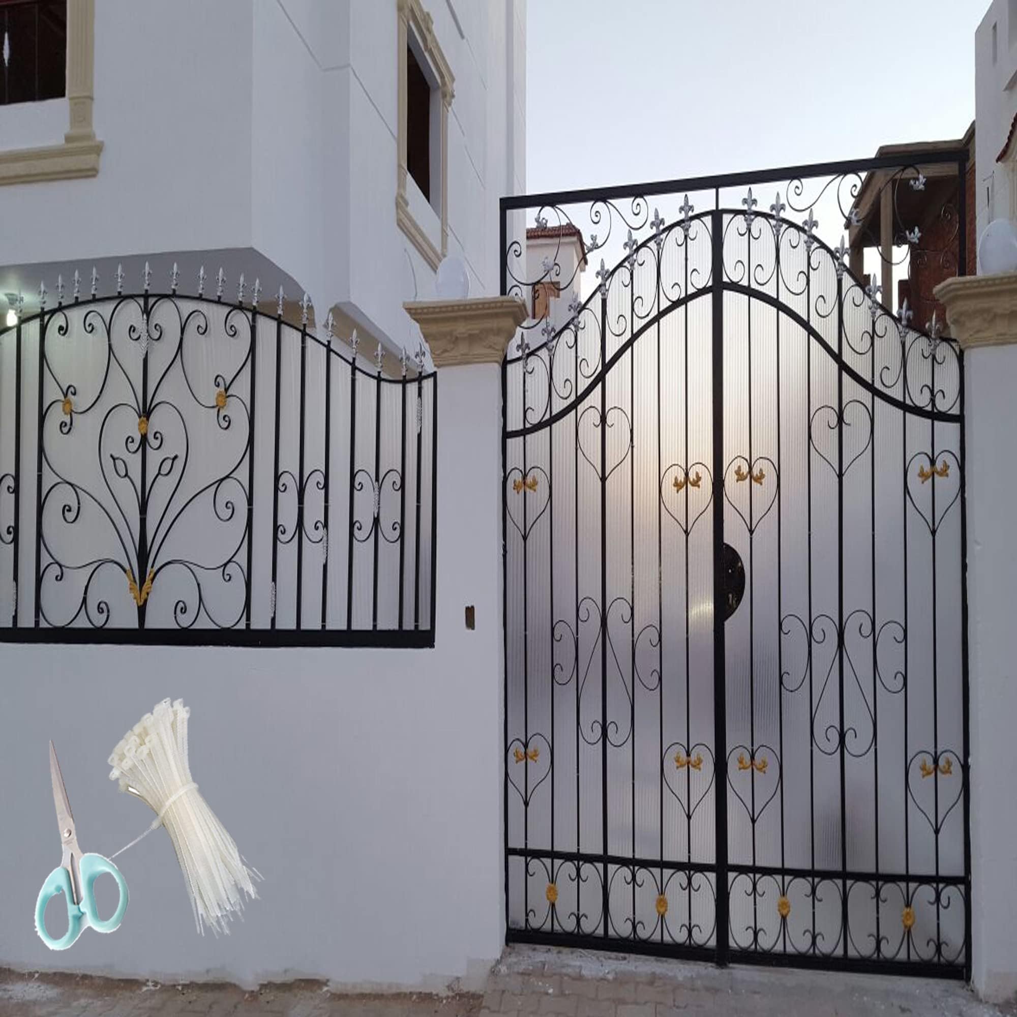UR LITTLE SHOP UV Resistant 4 X 5 Feet PVC Gate Sheet_Grill Sheet_Gate Covering Sheet_Balcony Saftey Sheet_Privacy Sheet_White Color_with 1 Scissor_50 Tags ULSGT57