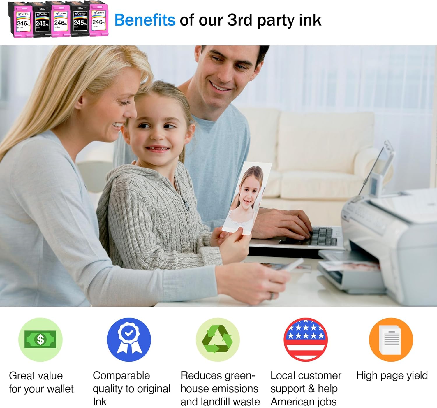 Cartlee Compatible Ink Cartridges Replacement for Canon Ink Cartridges 245 and 246 for Canon PG-245xl CL-246xl iP2820 MG2420 MG2920 MG2922 MG2520 MG2924 MX492 (5 Pack)
