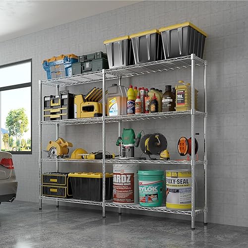 Miniatura 51 de Estante de almacenamiento ajustable de 4 niveles, estante de almacenamiento de metal, estantería de alambre, estantes de almacenamiento de metal