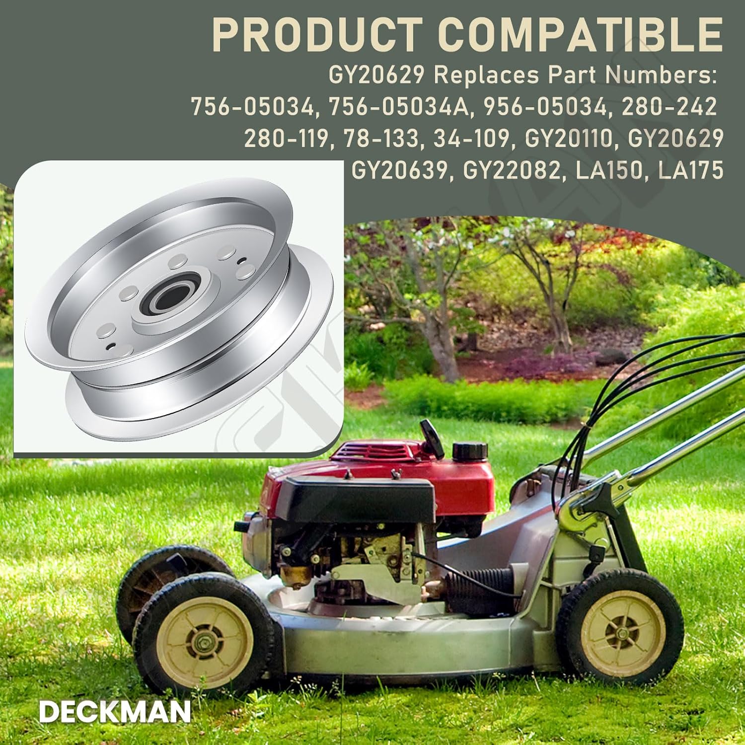 GY21401 Deck Idler Arm & GY20629 756-05034A Flat Idler Pulley Kit Compatible with John-Deere190C G110 LA150 LA175 D170 E180 100 Series Lawn Tractors Replace 34-109 280-242 GY21401BLE GY21401