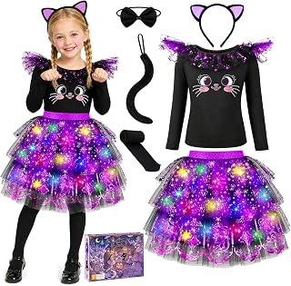 Cat Costume for Girls, Light Up Halloween Costumes for Kids 3-8 | LED Light Up Black Cat Costume for Toddler Girls Little Girls, Animal Cosplay, Birthday Gift, Halloween Gifts for Girls 3-8