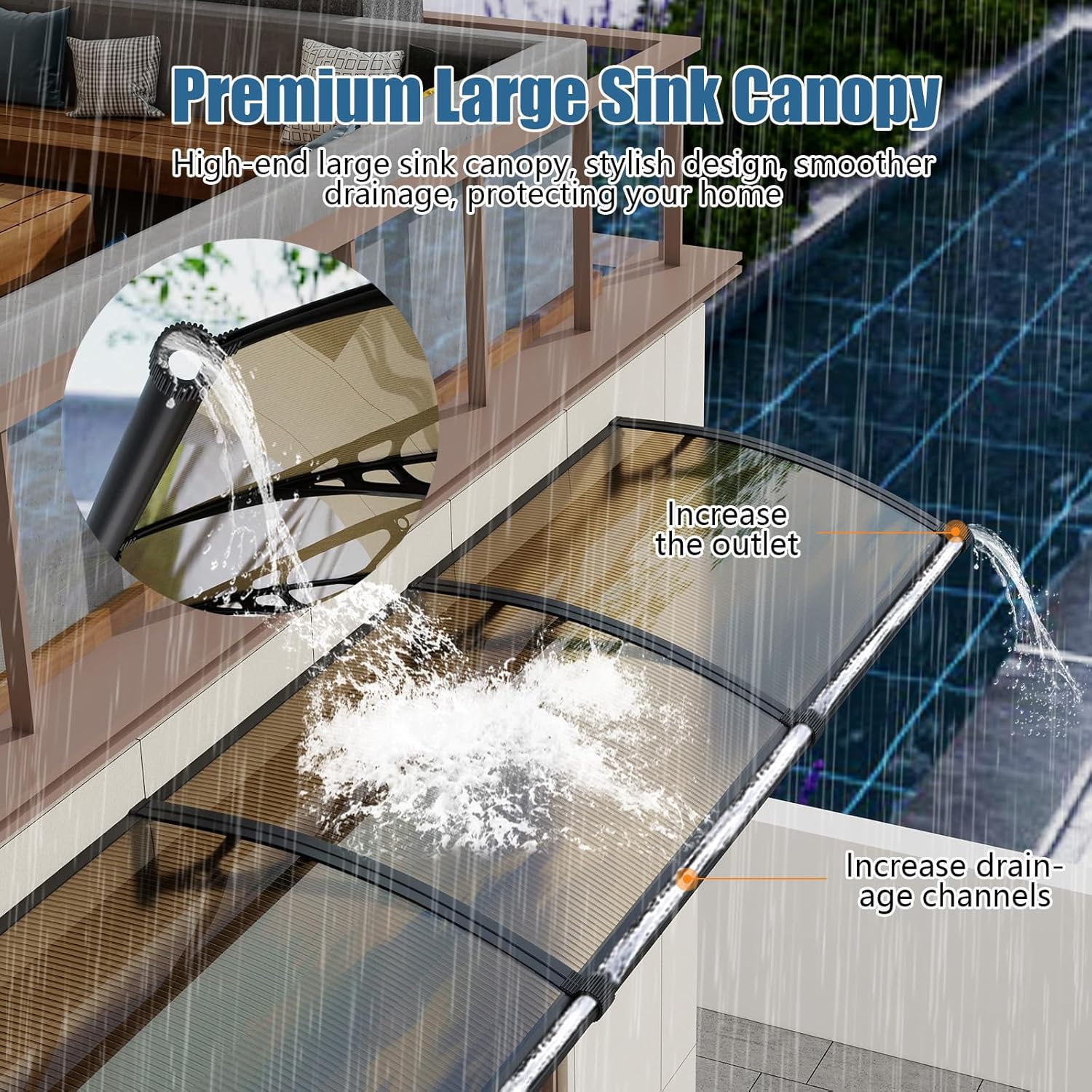 40''*40'' Window and Door Exterior, UV/Rain/Snow/Sunlight Protection Sheet,UPF 50+ Polycarbonate Overhang Canopy,House Overdoor Awnings for Door Entrance Outside/Patio/Porch/Deck