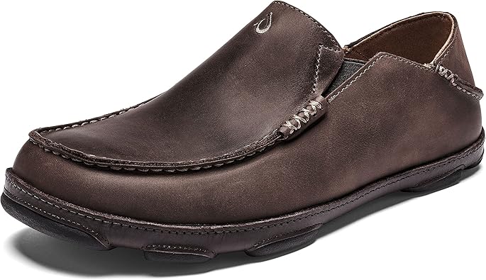 OLUKAI Moloa Men's Premium Leather Shoes, Easy Slip On & Off Design, Casual & Versatile Loafer, Drop-in Heel & Enhanced Traction