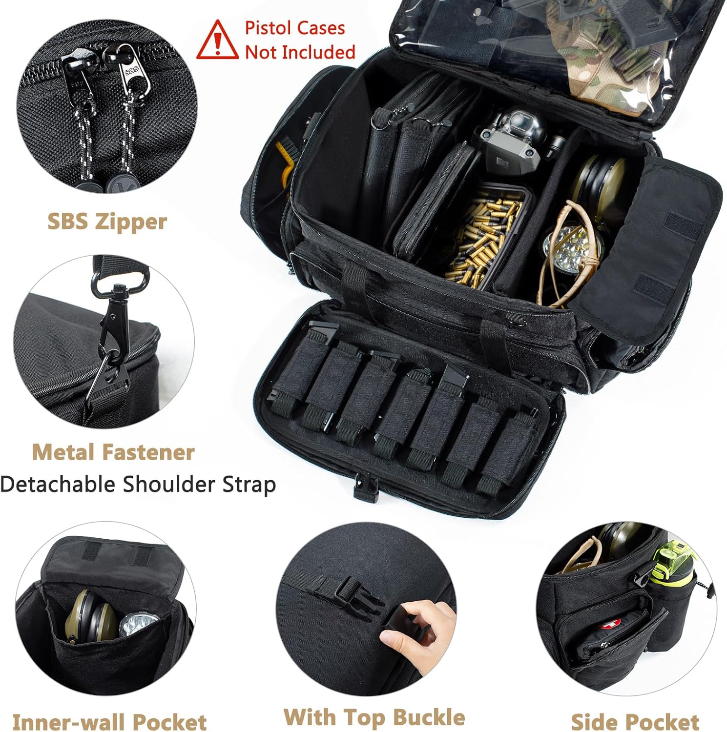 Large Pistol Range Bag Shooting - Tactical Gun Range Bag Pistol Cases, Gun Bags for Handguns, Gun Bag for Men, Carrying Duffle Bag for Gun Accessories
