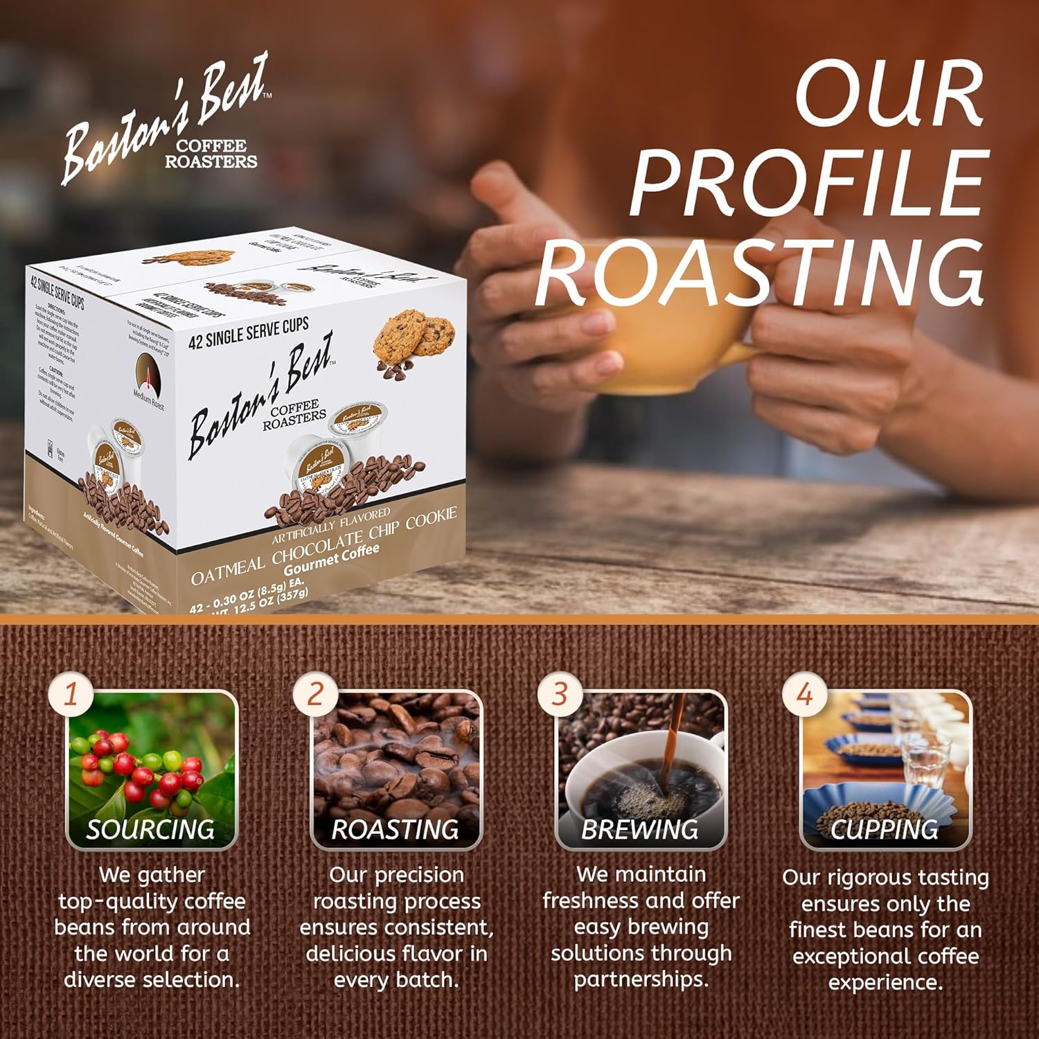 Boston’s Best - Oatmeal Chocolate Chip Cookie Flavored Coffee Blend, Dessert Gourmet Compatible with Keurig Coffee Maker, 1 Count (42 Single Serve Medium Roast Cups)