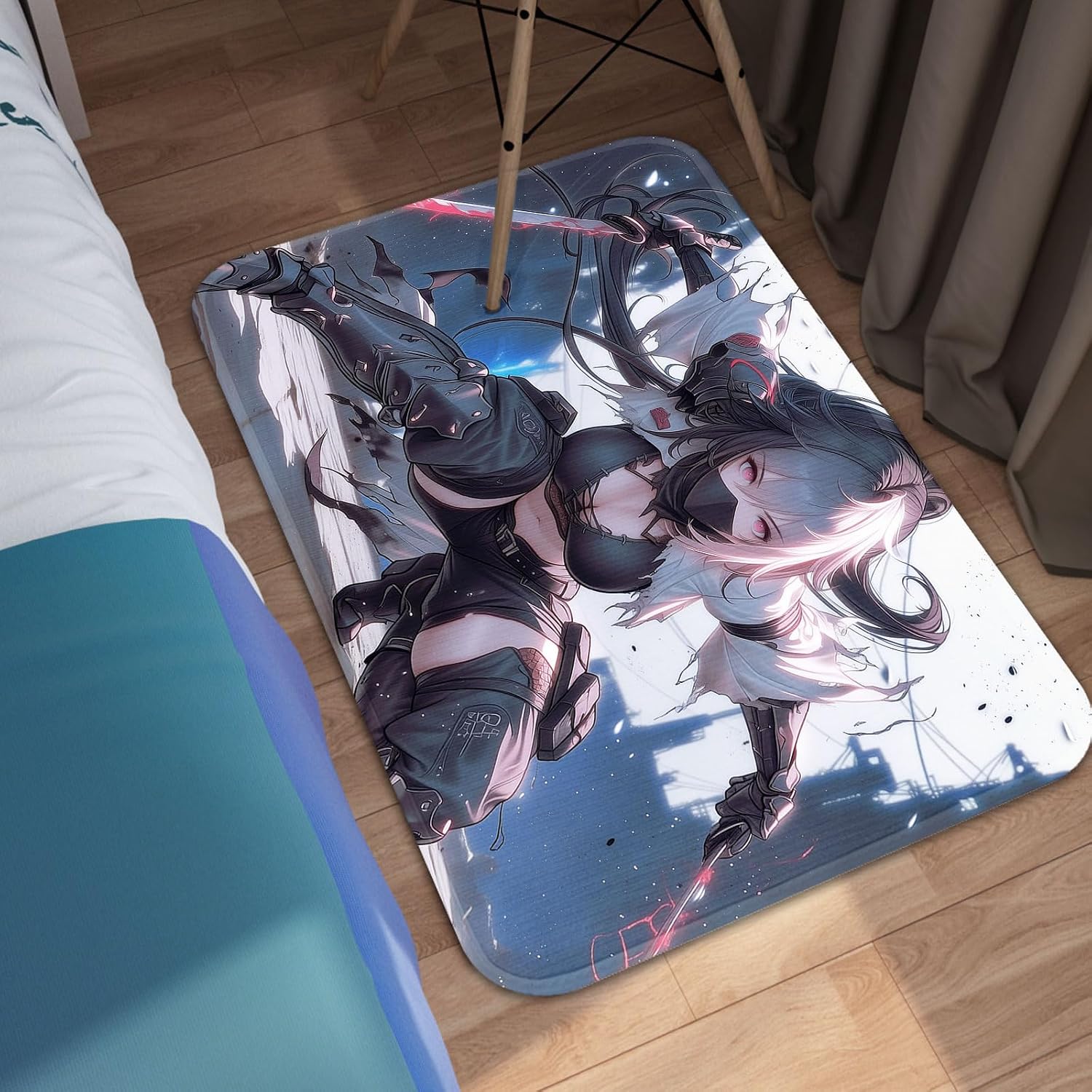 Cyberpunk Assault Ninja Anime Girl Floor Mat, Japanese Fantasy Anime Art Rug, Tactical Mecha Area Rug, Non-Slip Gaming Room Decor, Soft Waifu Bedside Mat, Living Room (32" x 20") image 5