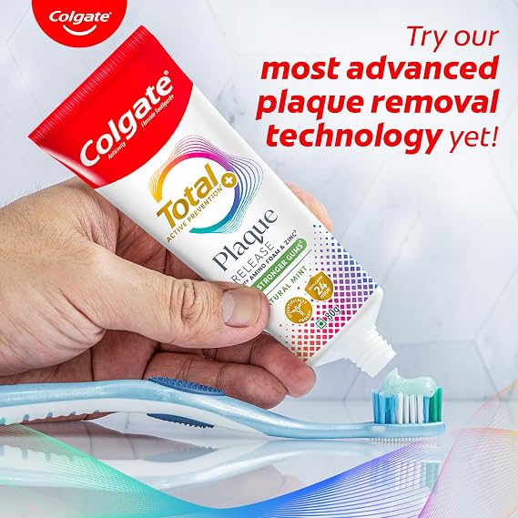 Colgate Total Plaque Release Toothpaste | Tooth Paste with Amino Foam & Zinc | Colgate Paste Toothpaste for Stronger Gums | 3X More Effective at Fighting Plaque - Natural Mint (80gm)(2.8 Ounce)