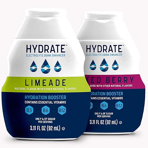 Hydrate Electrolyte - Gotas potenciadoras de bebidas líquidas bajas en azúcar bajas en calorías mezcla de hidratación de sabor natural con vitaminas