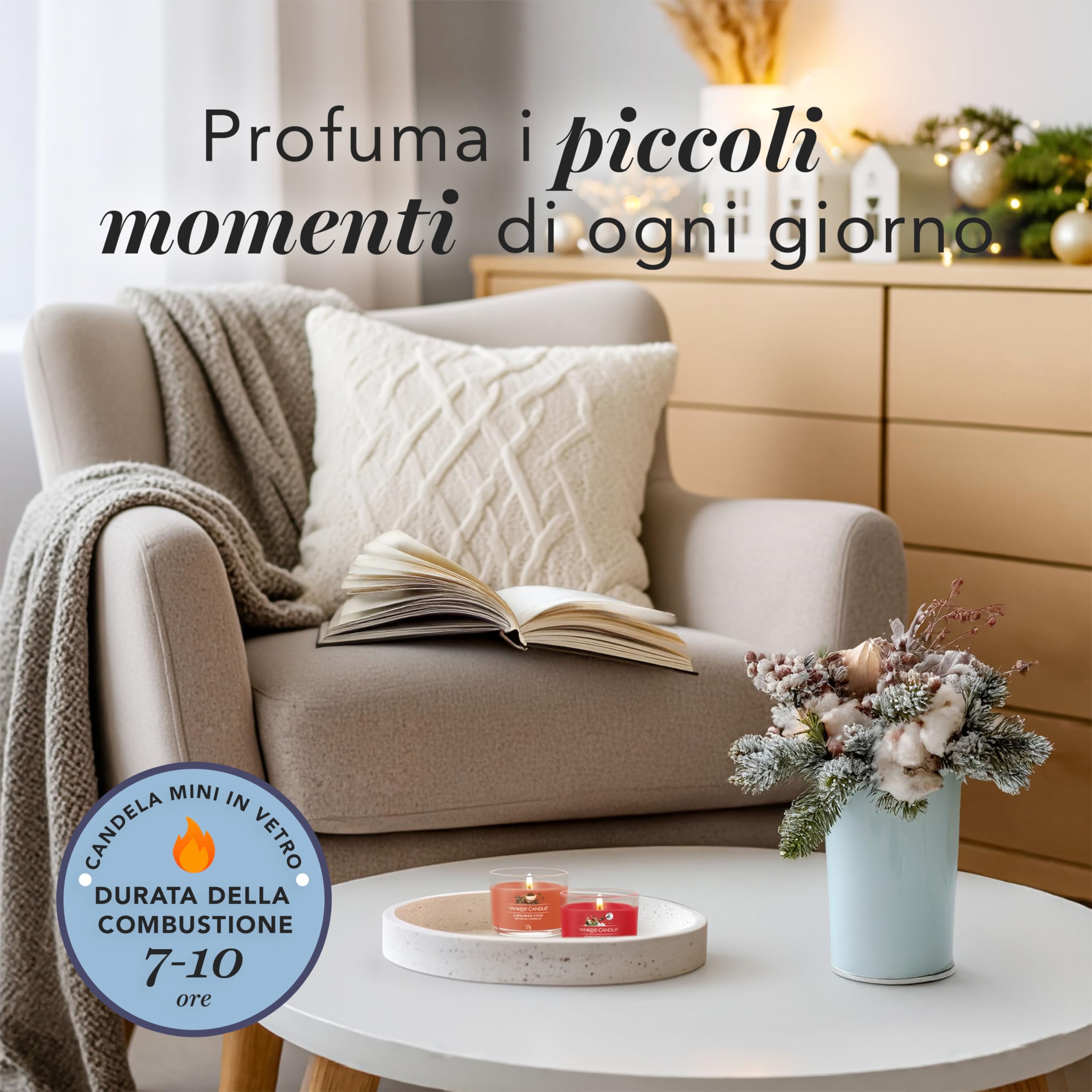 Yankee Candle | Set regalo di Natale | 2 candele profumate in giara media, 2 candele votive piene | Taglia stoppino e puntale per candela con coperchio Illuma | Set di 6 candele |perfetti per le donne
