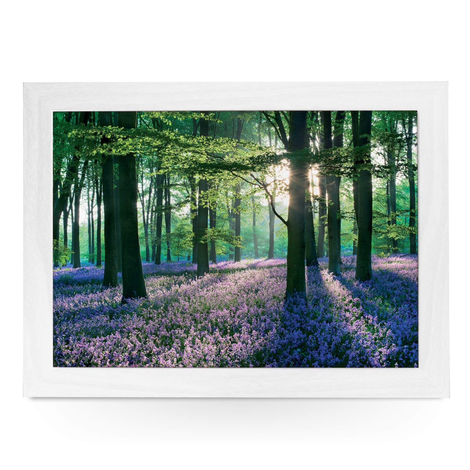 yoosh Portable Lap Desk Tray (Violet Fields In Woods) Handmade Wooden Frame, Beanbag Cushioned Bottom | Computers, Laptops, Meals, Food | L0069 White