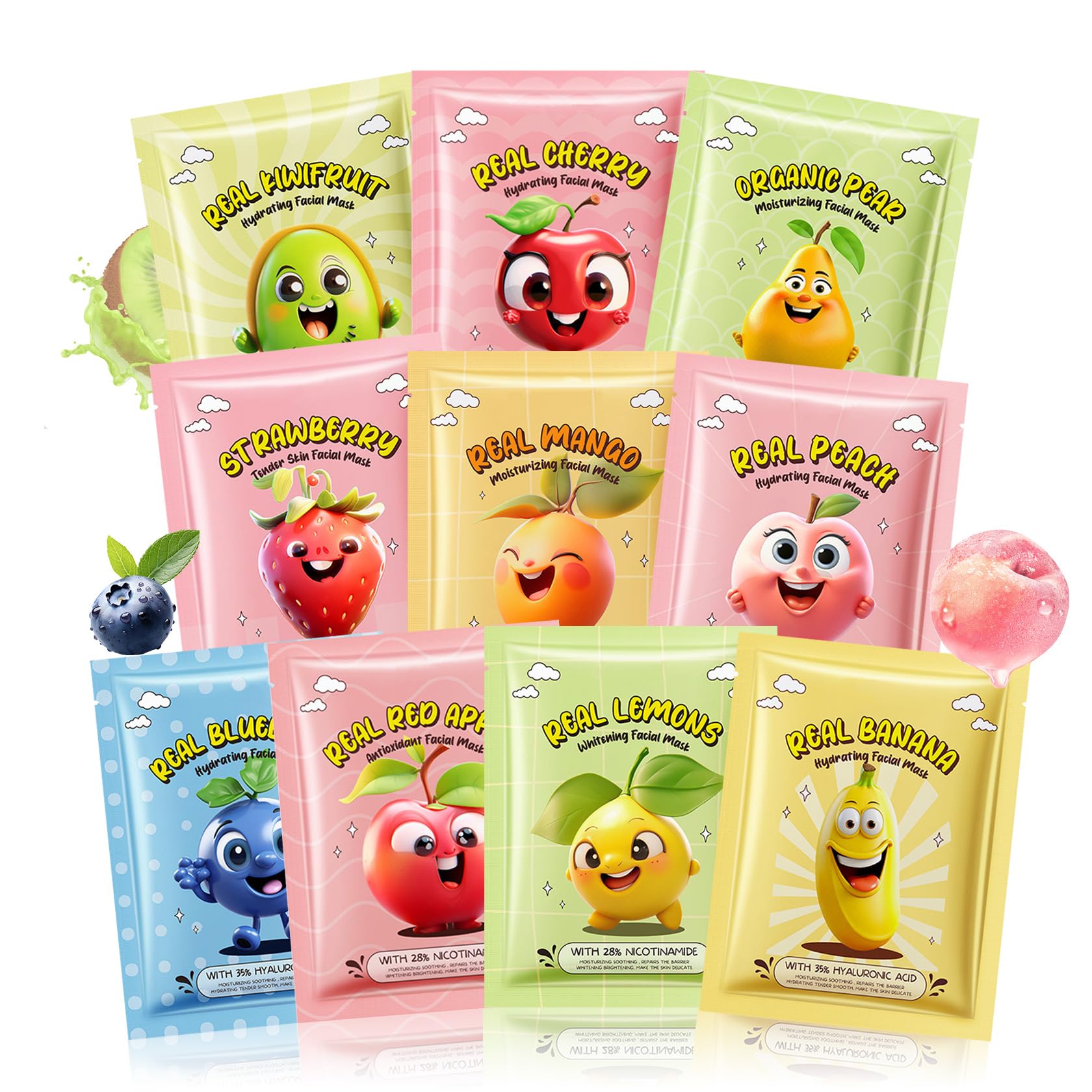 LZXLUKGIR 10 Pack Kids Face Masks Spa,Fruit Face Masks Skincare for Kids,Moisturize Facial Masks for Women Skin Care,Christmas Birthday Gifts for Teen