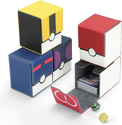 Caja de cartas para tarjetas PTCG, se adapta a más de 100 tarjetas con funda, juegos de cartas coleccionables TCG, piel sintética, imán fuerte,