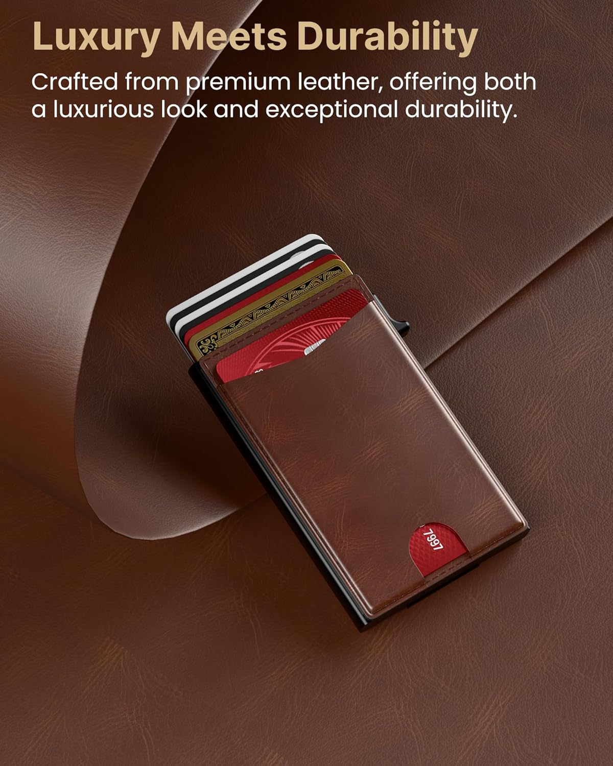 typecase Flip Pop Up Wallet for Men Card Holder: Smart Privacy & lD Display Mode, RFID Blocking, Slim Genuine Leather, Minimalist Front Pocket - 8 Cards Capacity | ID Window | Money Clip (Brown) - Image 3