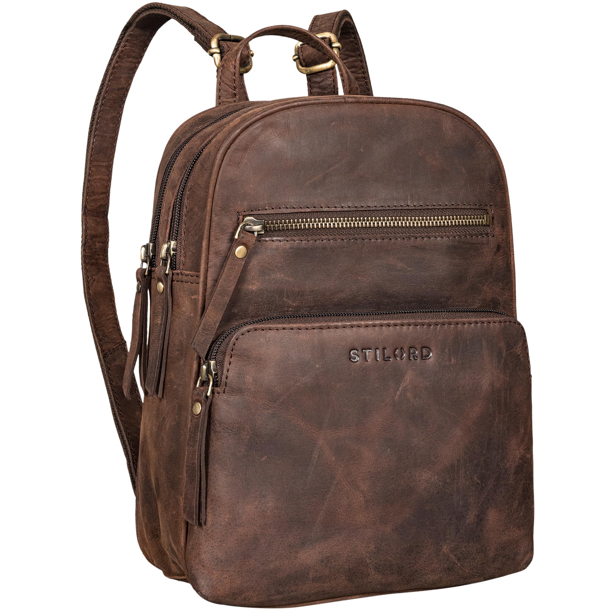 STILORD Kleiner Vintage Damen Rucksack – Echtleder Dunkelbraun, Fabienne, Anti-Diebstahl-Fach