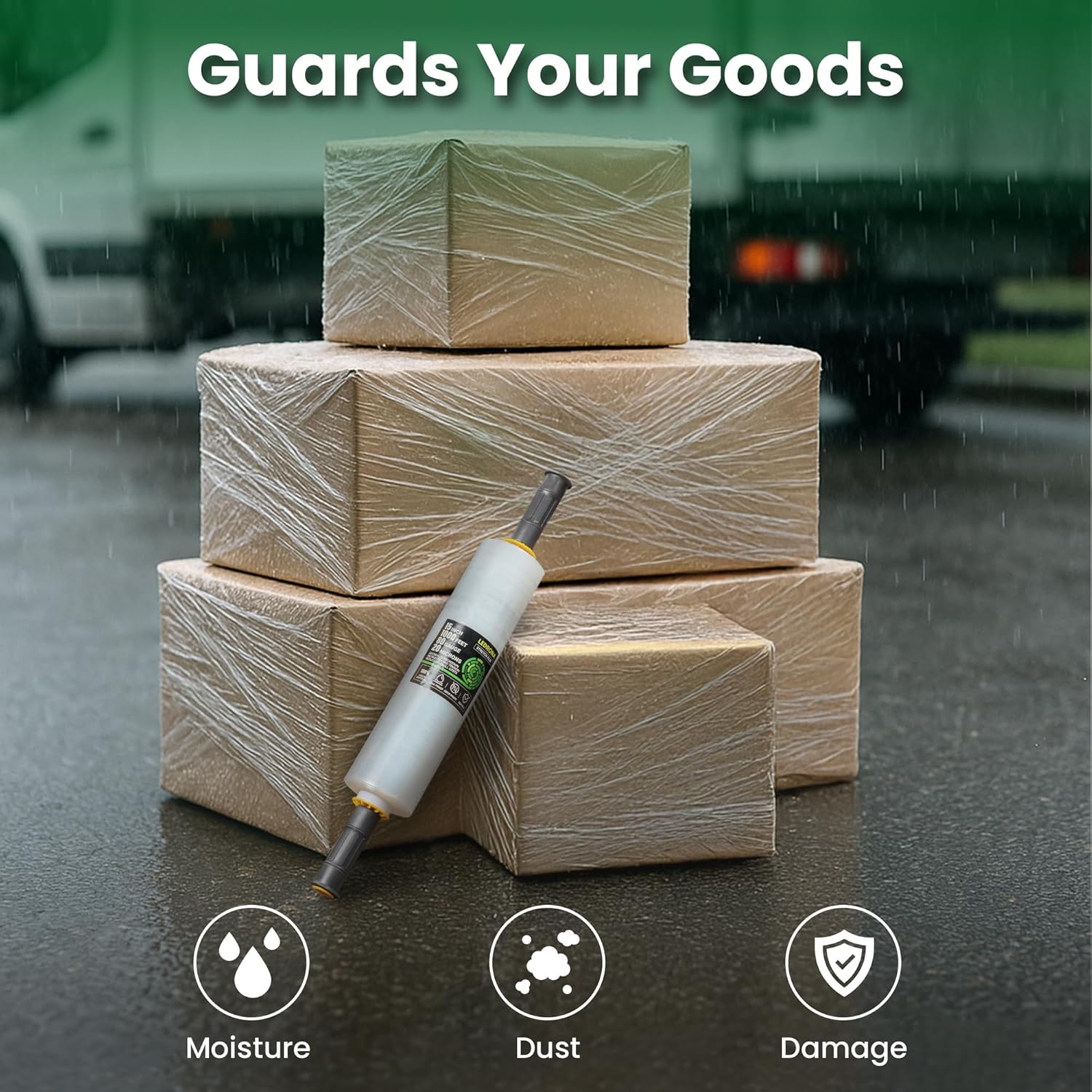 4 Roll Stretch Wrap for Moving with Handles - 18in Wide, 1000ft Plastic Stretch Wrap Roll for Packing, Wrapping Furniture, Pallet, Luggage, Boxes - Clear Shrink Film - Moving Supplies