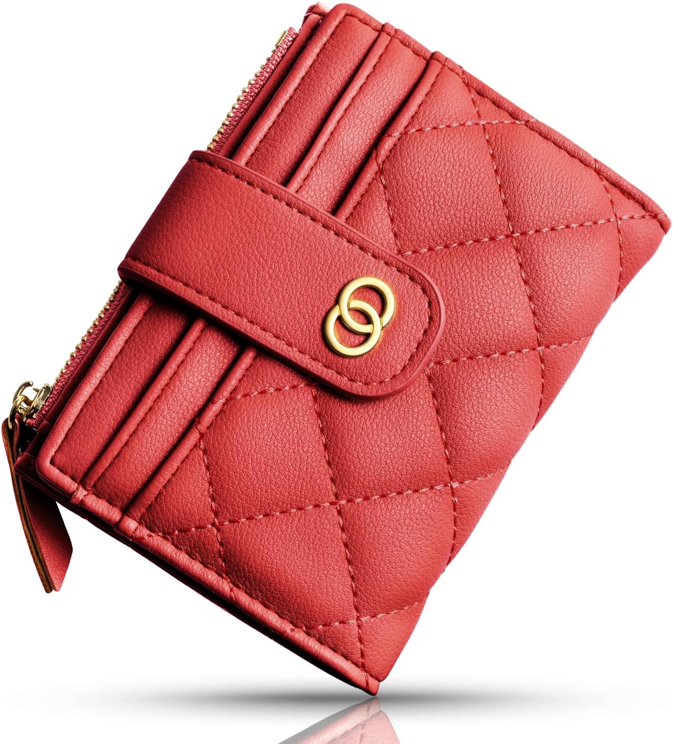  Small Wallet For Women- Credit Card Holder Wallet For Women Girls- Zipper Small Bifold Wallet Mini Coin Purse With ID Window (Red)