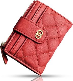 Small Wallet For Women- Credit Card Holder Wallet For Women Girls- Zipper Small Bifold Wallet Mini Coin Purse With ID Window (Red)