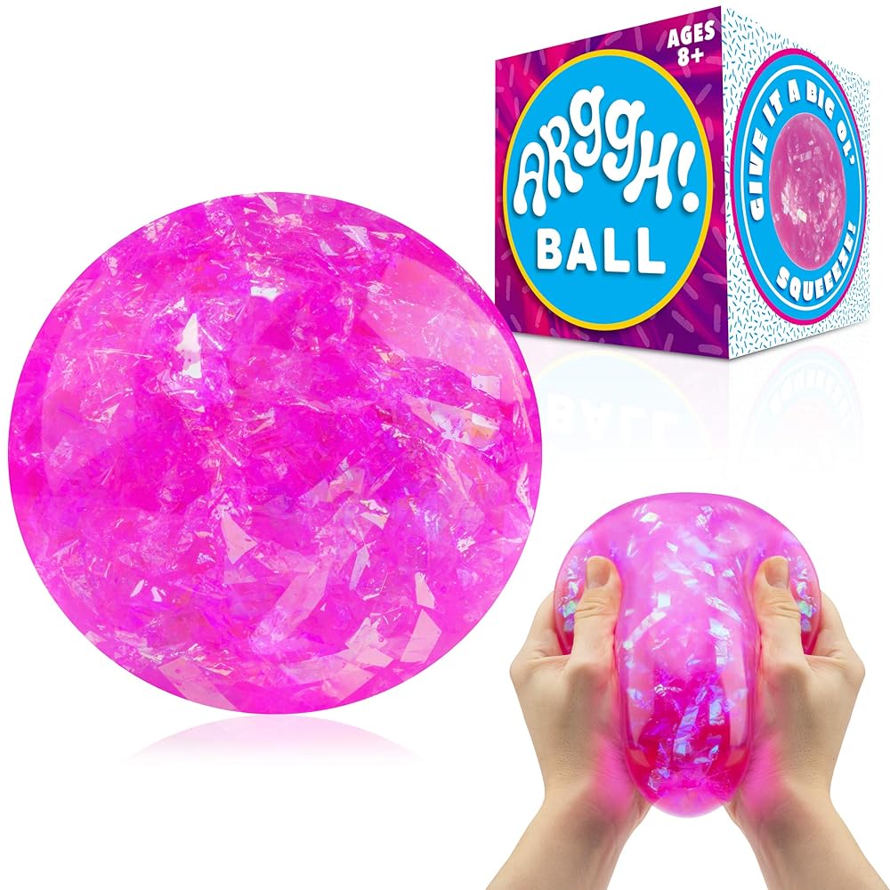 Power Your Fun Arggh Glitter Stress Ball for Adults and Kids - Medium Squishy Stress Ball Fidget Toy, Anti Stress Sensory Ball Squeeze Toy Stress Balls (Pink)