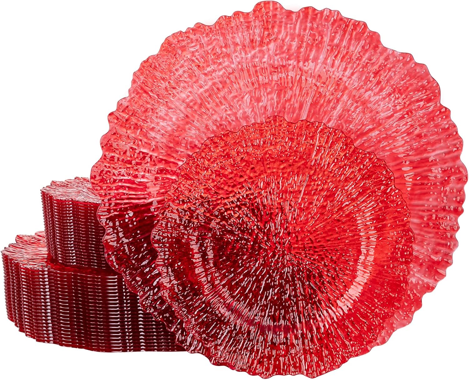 U-QE 60PCS Clear and Red Plastic Plates - Reef Plastic Plates Disposable&Reusable - Clear Red Plates Including 30 Plastic Dinner Plates 10" & 30 Plastic Dessert Plates 7" Perfect for Party & Wedding