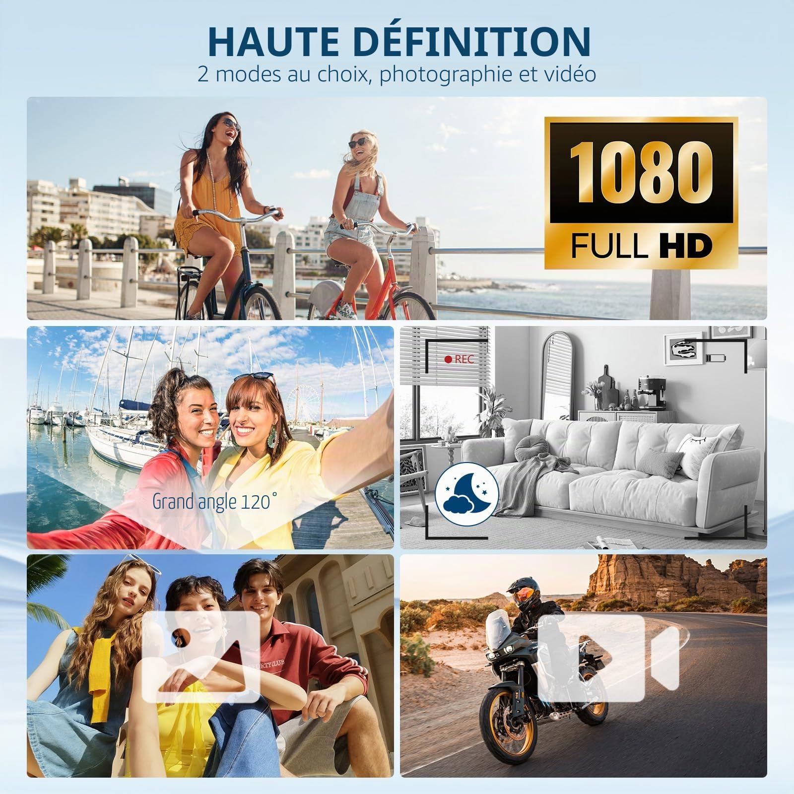 Mini caméra d'action,1080P HD & écran 0,86 Pouces Action Cam,Clip Magnétique Rotatif à 360° avec Cordon pour Bodycam avec Vision Nocturne Automatique Caméras d'action pour vélo/Moto