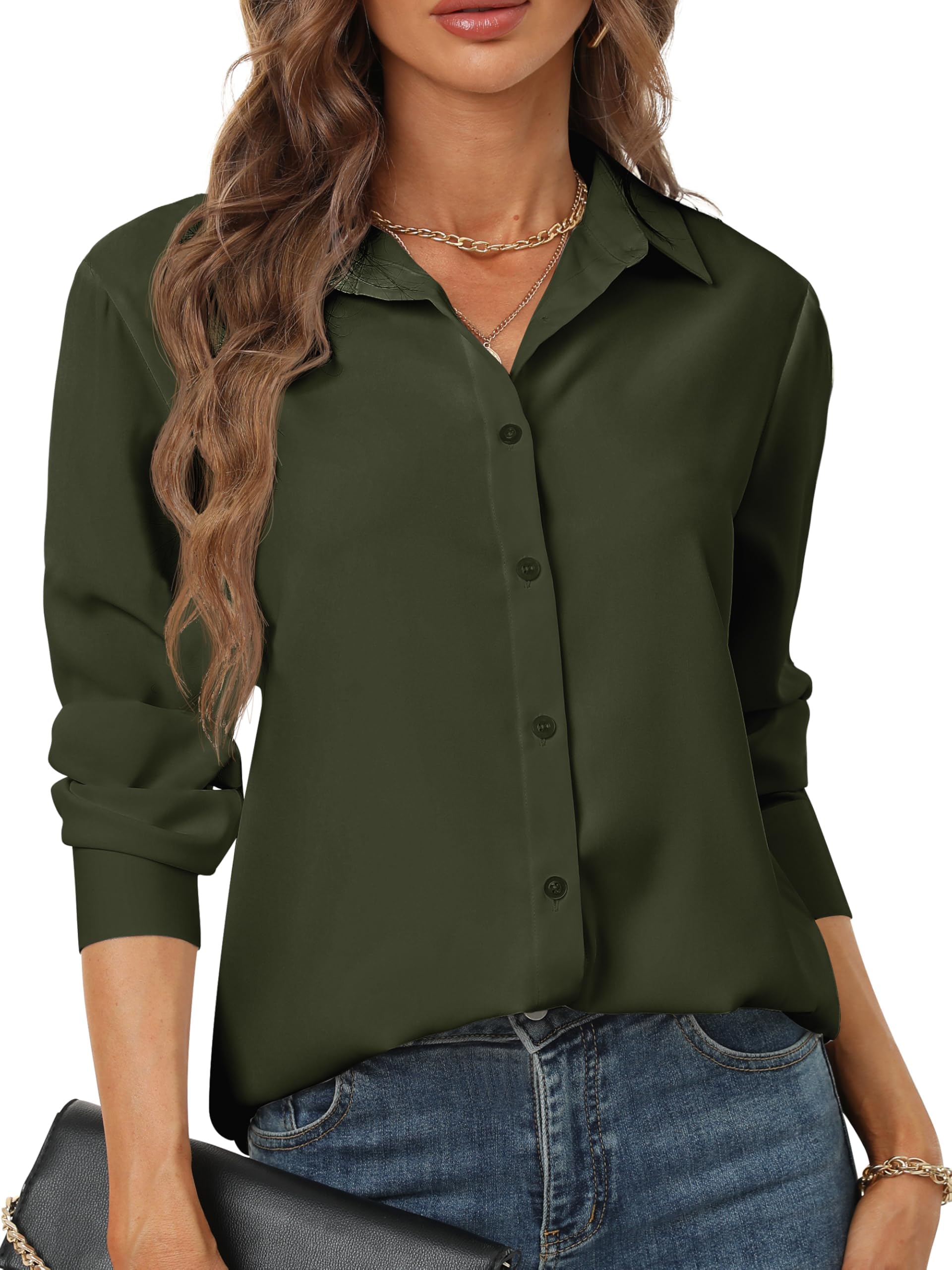 Women's Button Down Shirts Long Sleeve Basic Classic Soft Shirt Collared Fashion Dressy Casual Blouses
