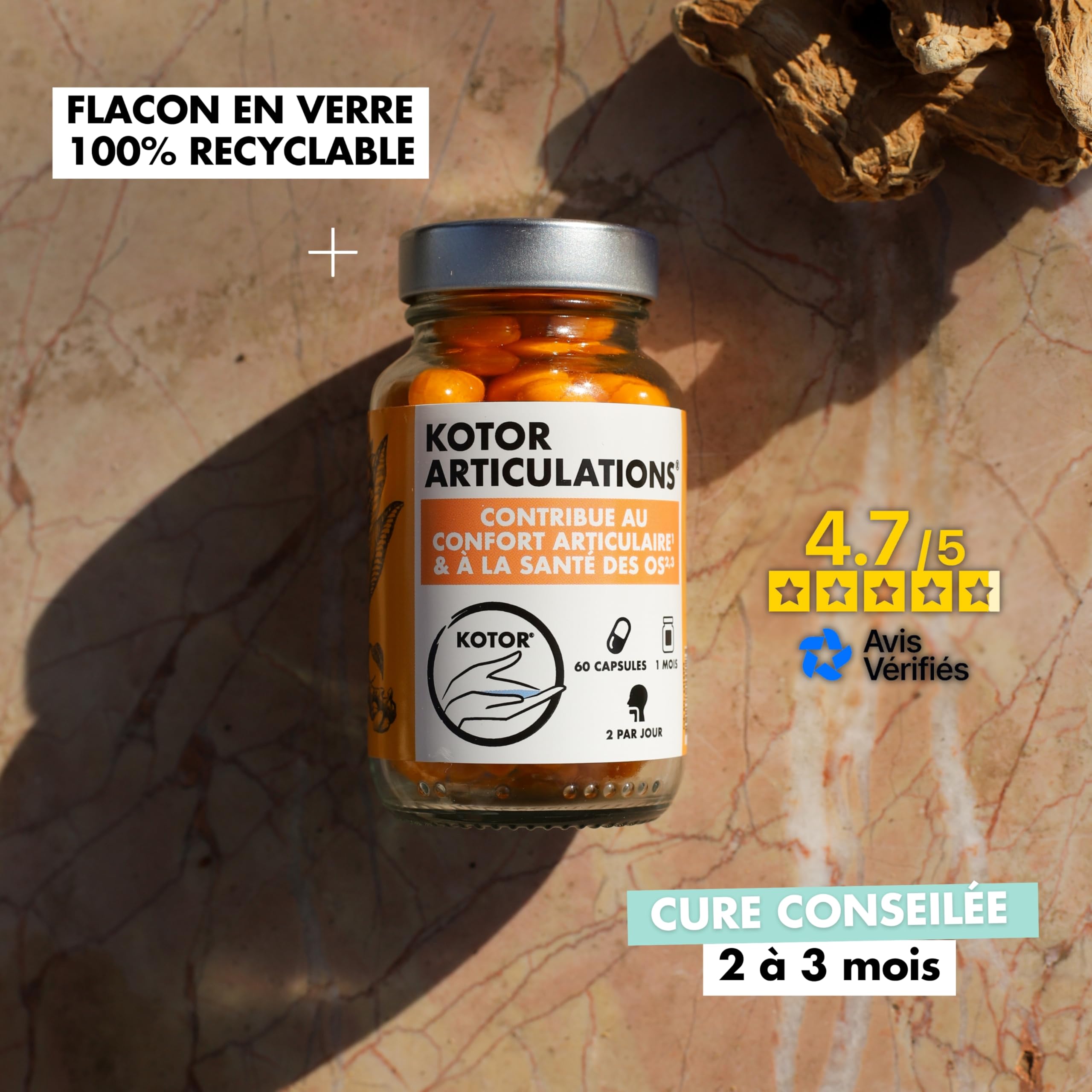 KOTOR ARTICULATIONS | Soulage les Douleurs Articulaires | Santé des Cartilages | Curcuma + Gingembre + Omega 3 + Vitamines C & E + Manganèse | 60 Capsules | 1 Mois | Produit en France