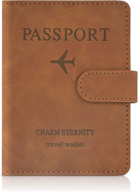 JQGO Passport Holder Cover, Travel Wallet with RFID Blocking, Case Organiser for Men&Women Soft PU Leather Travel Accessories for Credit Cards Boarding Passes (Camel)