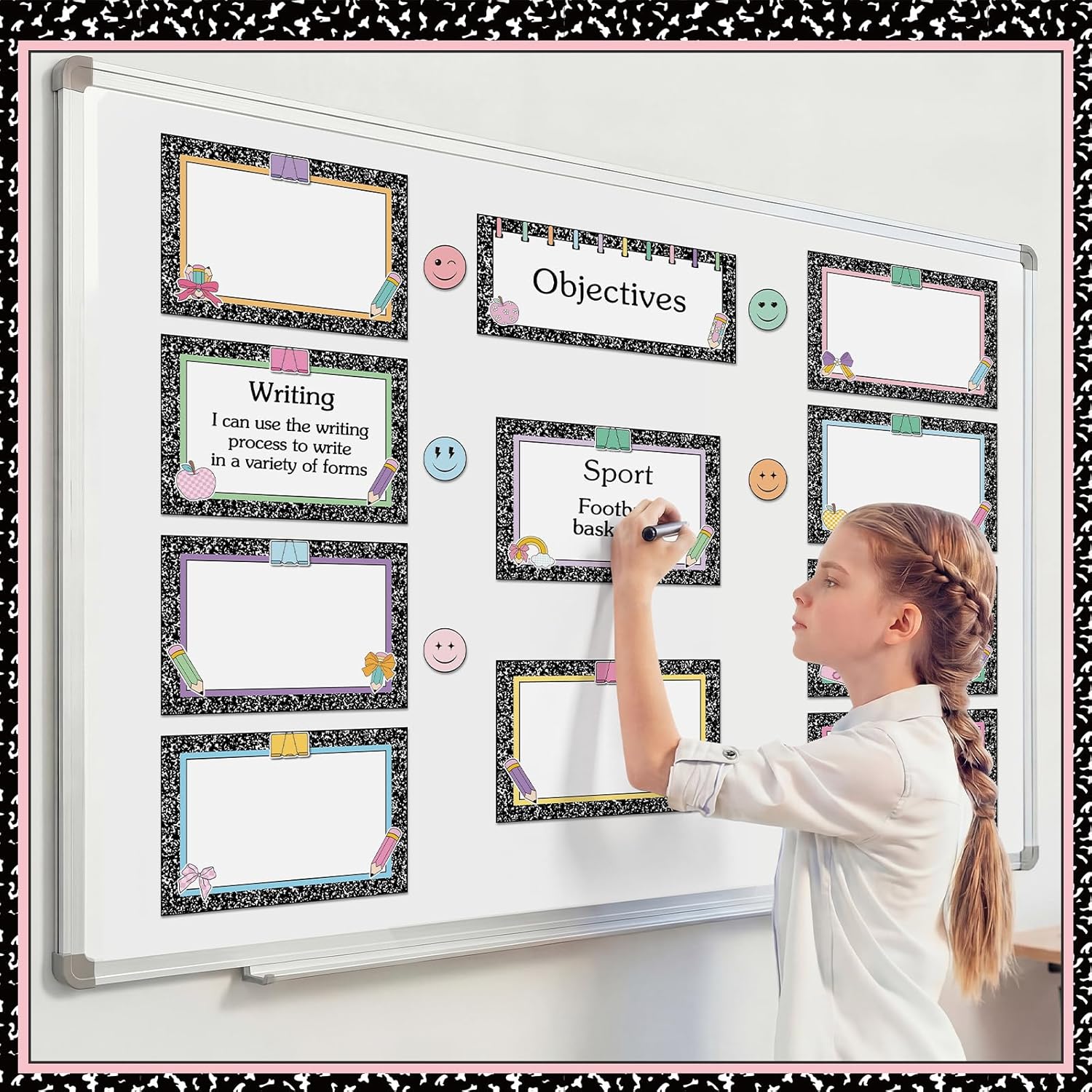 16 Pcs Magnetic Write Wipe Organization Chart Classroom Dry Erase Labels Learning Objectives Board for Whiteboard Goals Targets Classroom Teaching Supplies (Artwork)
