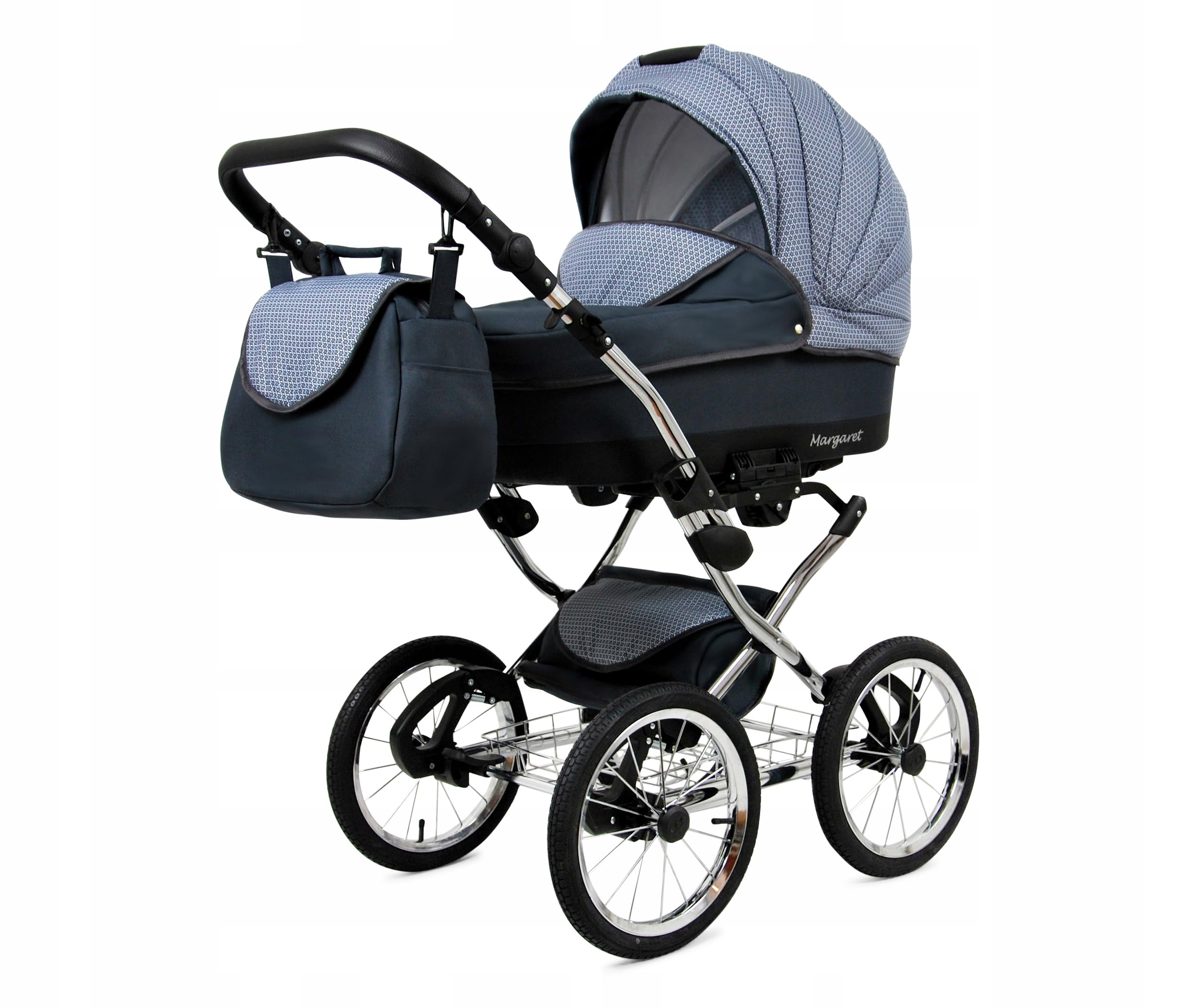 BabyLux® Wózek dziecięcy kompletny zestaw 2 w 1 - Margaret Exclusive - w tym gondola dla niemowląt, wózek dziecięcy system kombinowany, torba do przewijania, pokrowiec przeciwdeszczowy, moskitiera