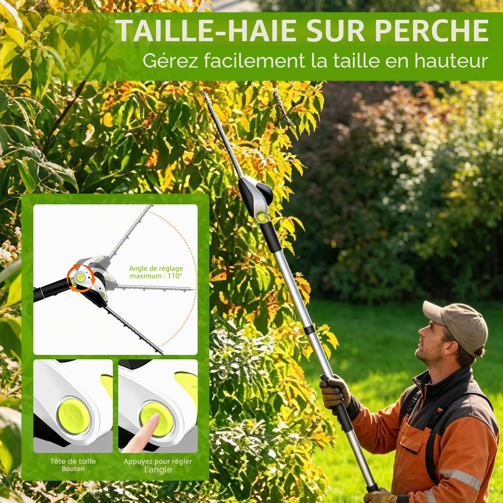 2 en 1 Taille Haie et Cisaille à Gazon, Taille Haie Electrique sans Fil avec 2 Batterie et Câble de Charge, Sécateur Electrique avec Téléscopique pour Arbustes Jardin Gazon Pelouse