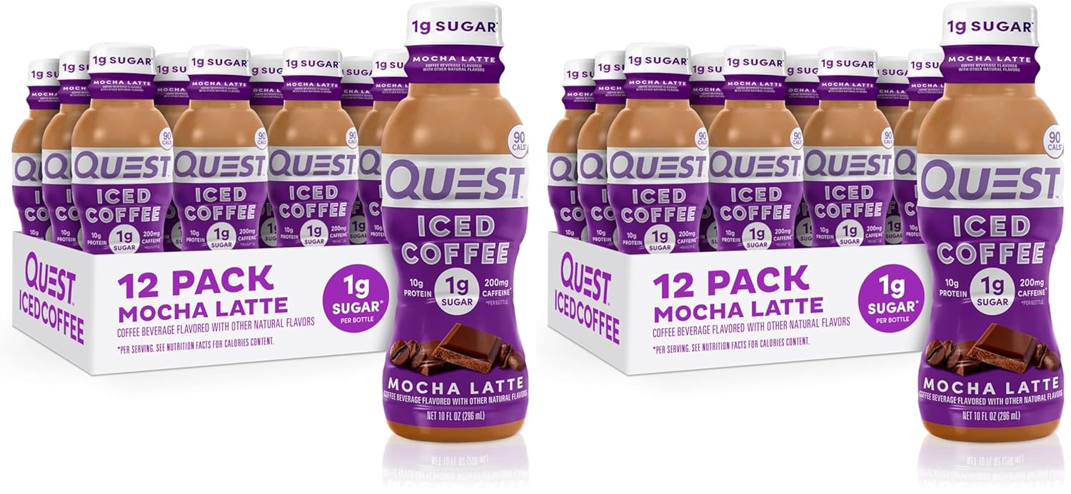 Quest Nutrition Iced Coffee,Mocha Latte,1g Sugar,10g Protein,90 calories,200mg of caffeine,(Pack of 24)