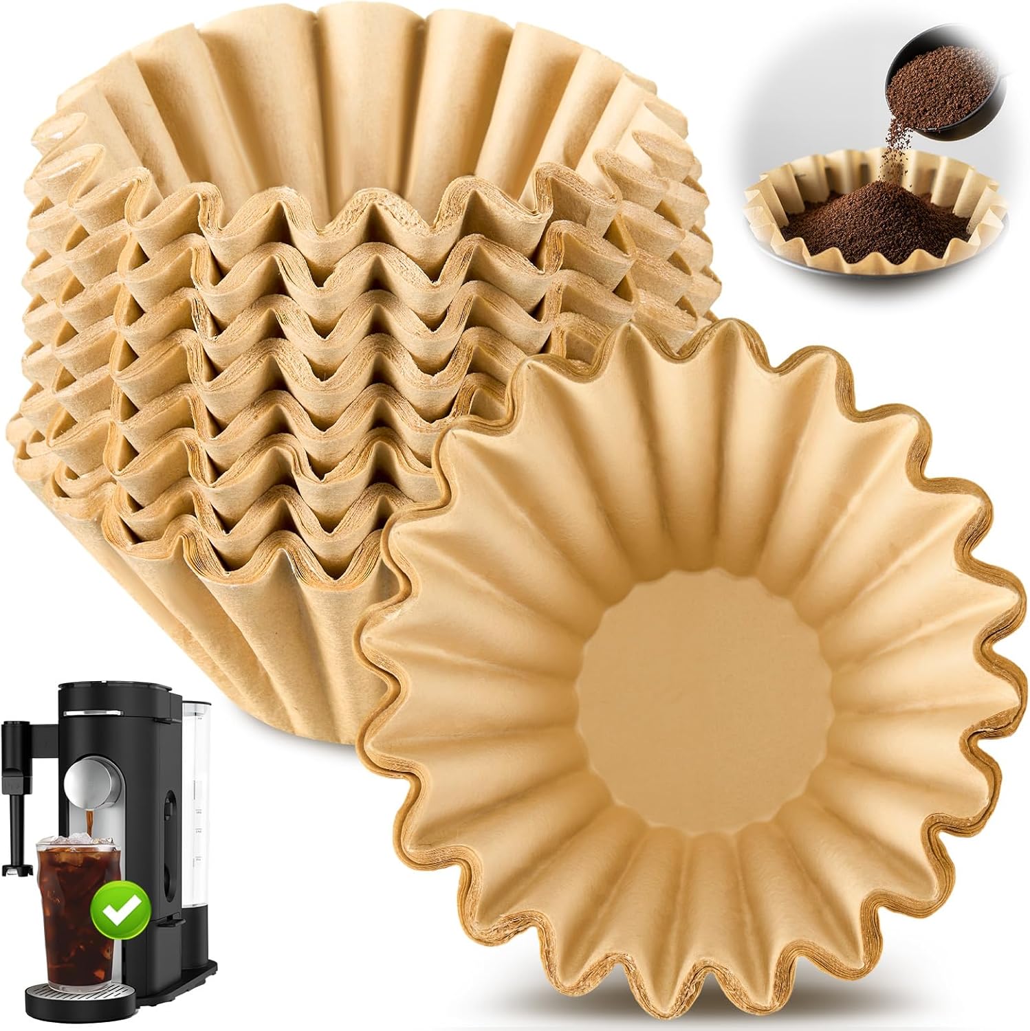 600 Pcs Disposable Coffee Filters Compatible with Ninja Pb051 Pb041 Pods and Grounds Paper Basket Filters for Home Office Use Coffee Maker (Brown)