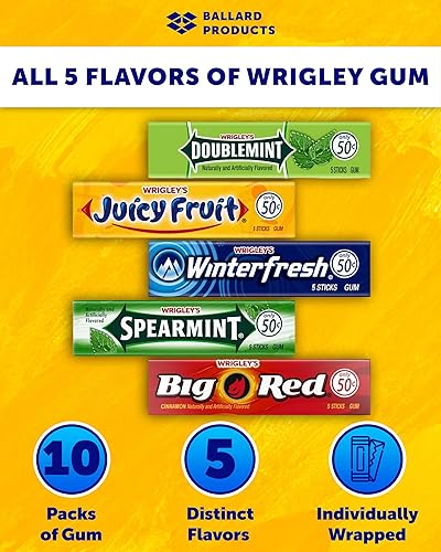 Miniatura 2 de Wrigley - Paquete variado de 10 chicles Wrigley, los 5 sabores de goma de mascar Wrigley, fruta jugosa, menta verde, doble eminta, fresco de