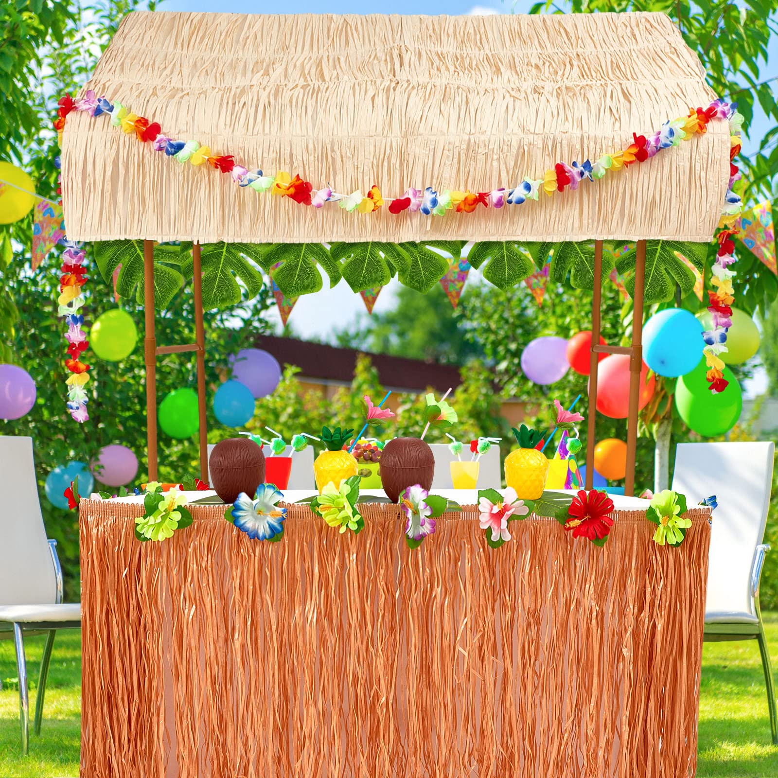 98 Pcs Tiki Bar Hut Kit Hawaiian Grass Table Skirt Luau Party Tiki Bar