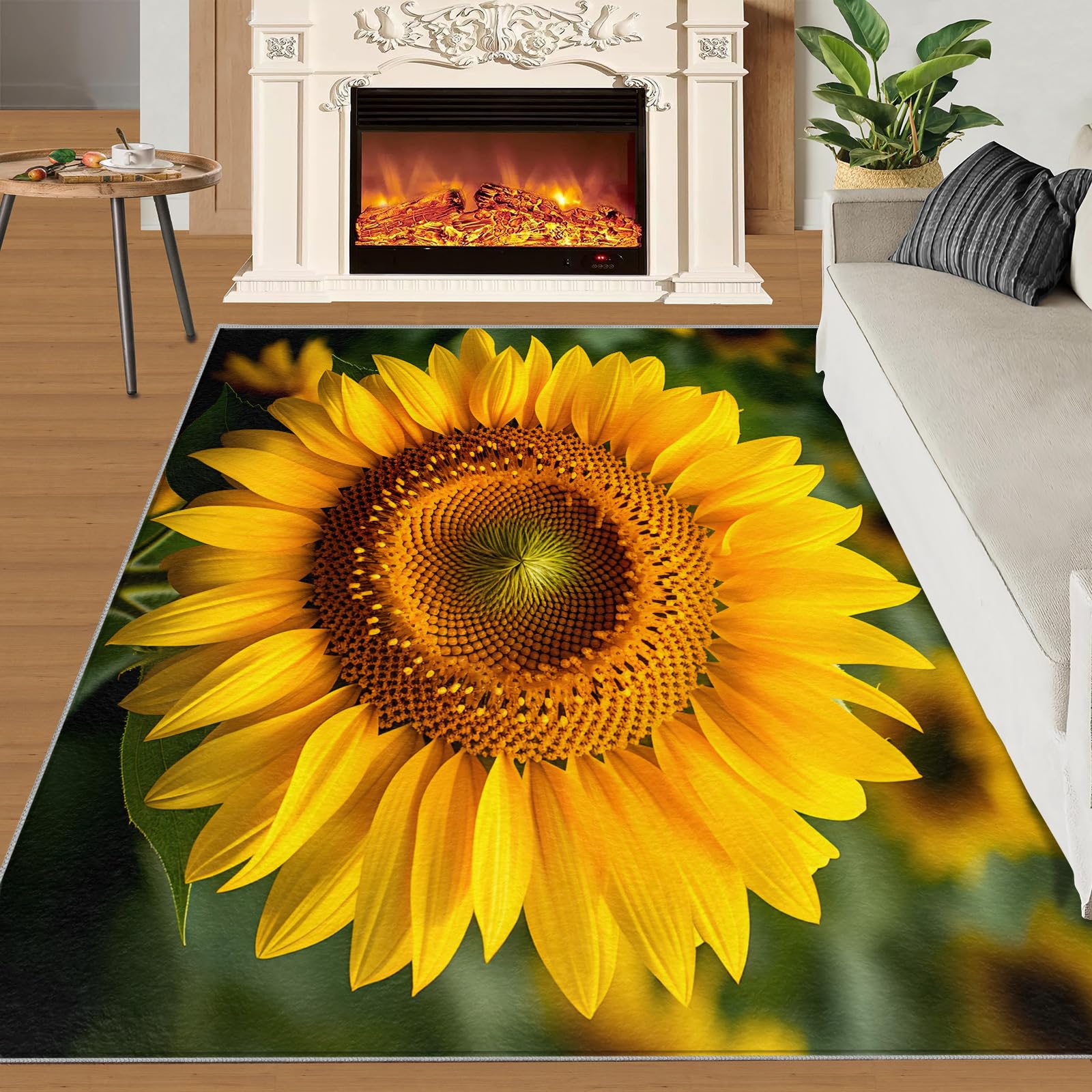 XEODIAT Sunflower Flower Area Rug Yellow Sunflowers Non Slip Cushioned, Easy Clean Floor Carpet for Entrance Bedroom Bathroom Kitchen 120 x 180 cm