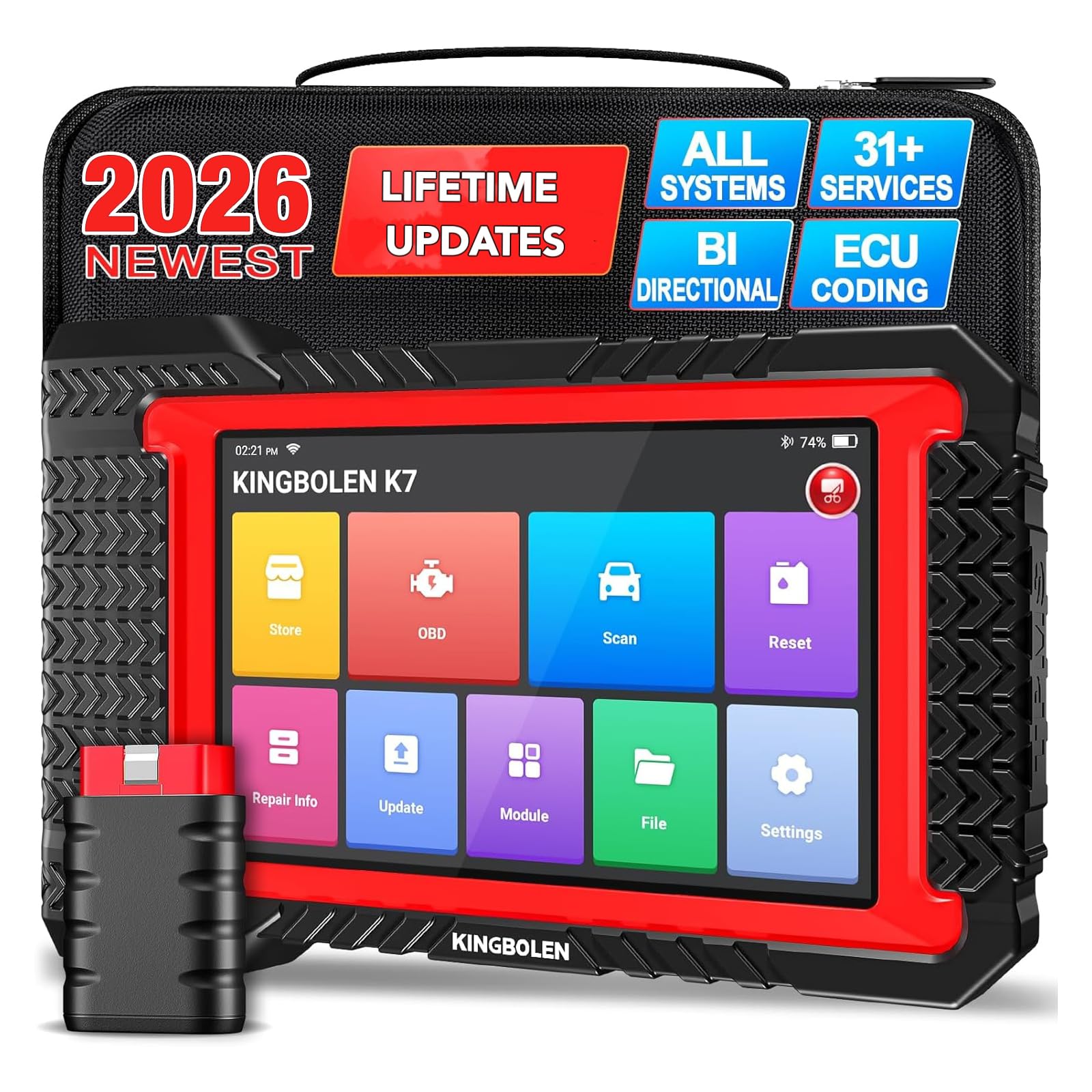 KINGBOLEN K7 OBD2 Scanner Bluetooth 2026 Bidirectional Scan Tool with Lifetime Update(New Version), ECU Code, 31+ Resets, Full System, No Subscriptions, CAN FD, FCA AutoAuth, Crankshaft Relearn