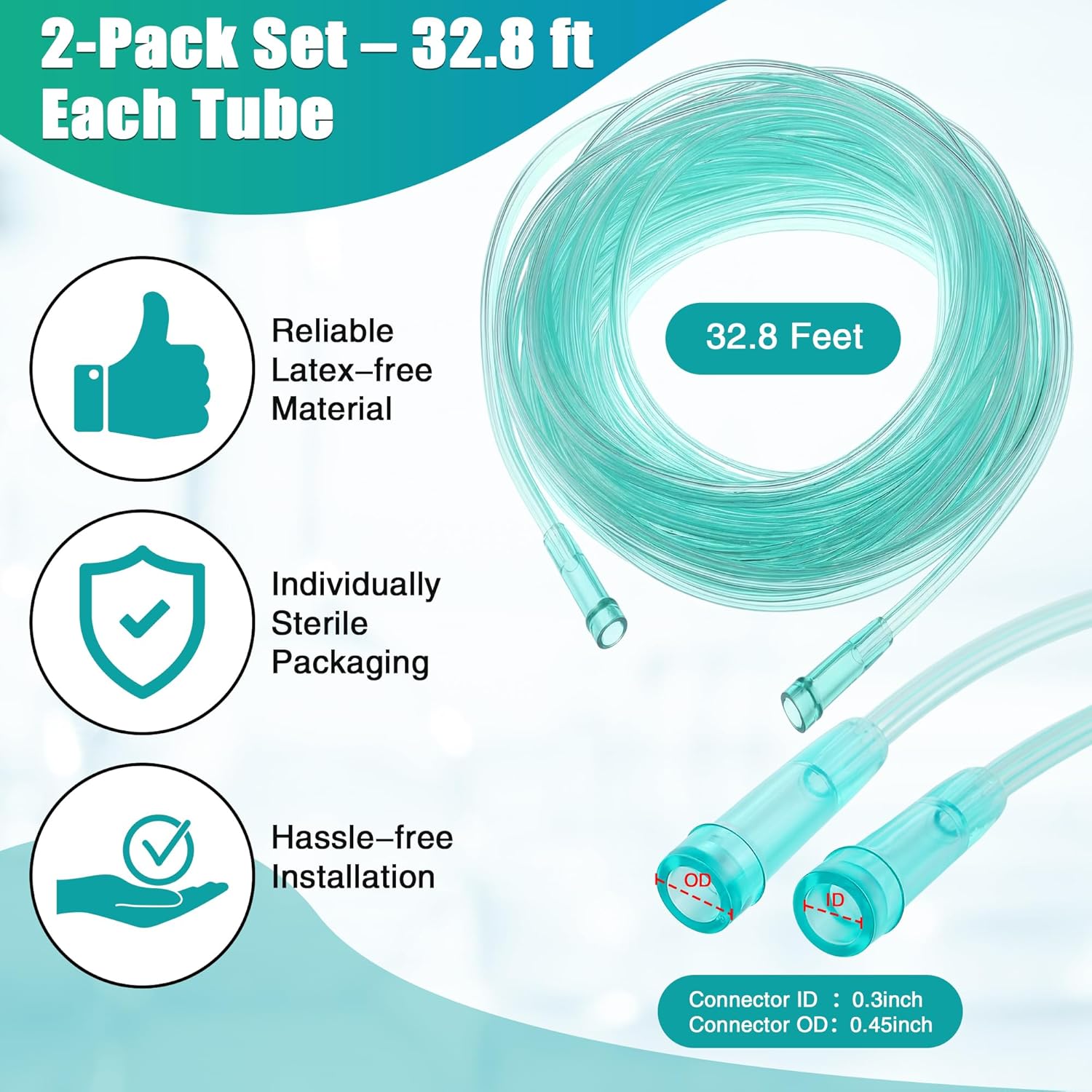 Geiserailie 3 Pack 50ft Oxygen Tube, Green Crush Resistant Oxygen Tubing, Kink Free, Latex Free, High Flow Tube for Breathing Compatible with Most Concentrators and Systems