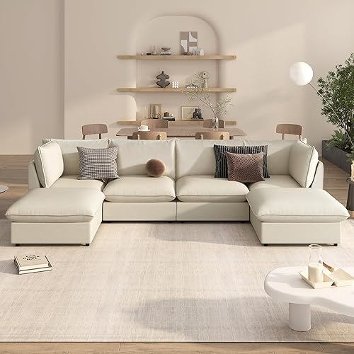 Miniatura 3 de JIVOIT U-Shape Sectional Sofa Set, Modern Large Modular Sofa Set, 2 Large Chaise with Removable Ottomans for Living Room, 6-Seat Upholstered Sofa