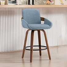 VipDesk Bar Stool, Fabric Counter High Stools with Back and Armrest 360 Swivel Walnut Bar Chair for Kitchen Island Home Dining - Blue