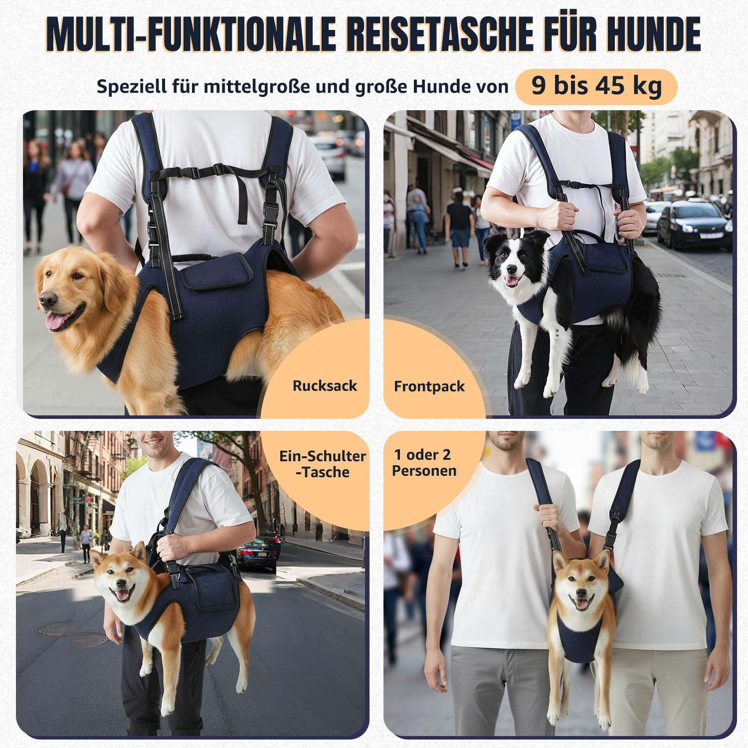 SlowTon Hundetragegeschirr für große Hunde - Vollkörper-Hundsitztrage mit verstellbaren Gurten und Kontrollgriff, atmungsaktiver Unterstützung Rucksack für ältere, verletzte