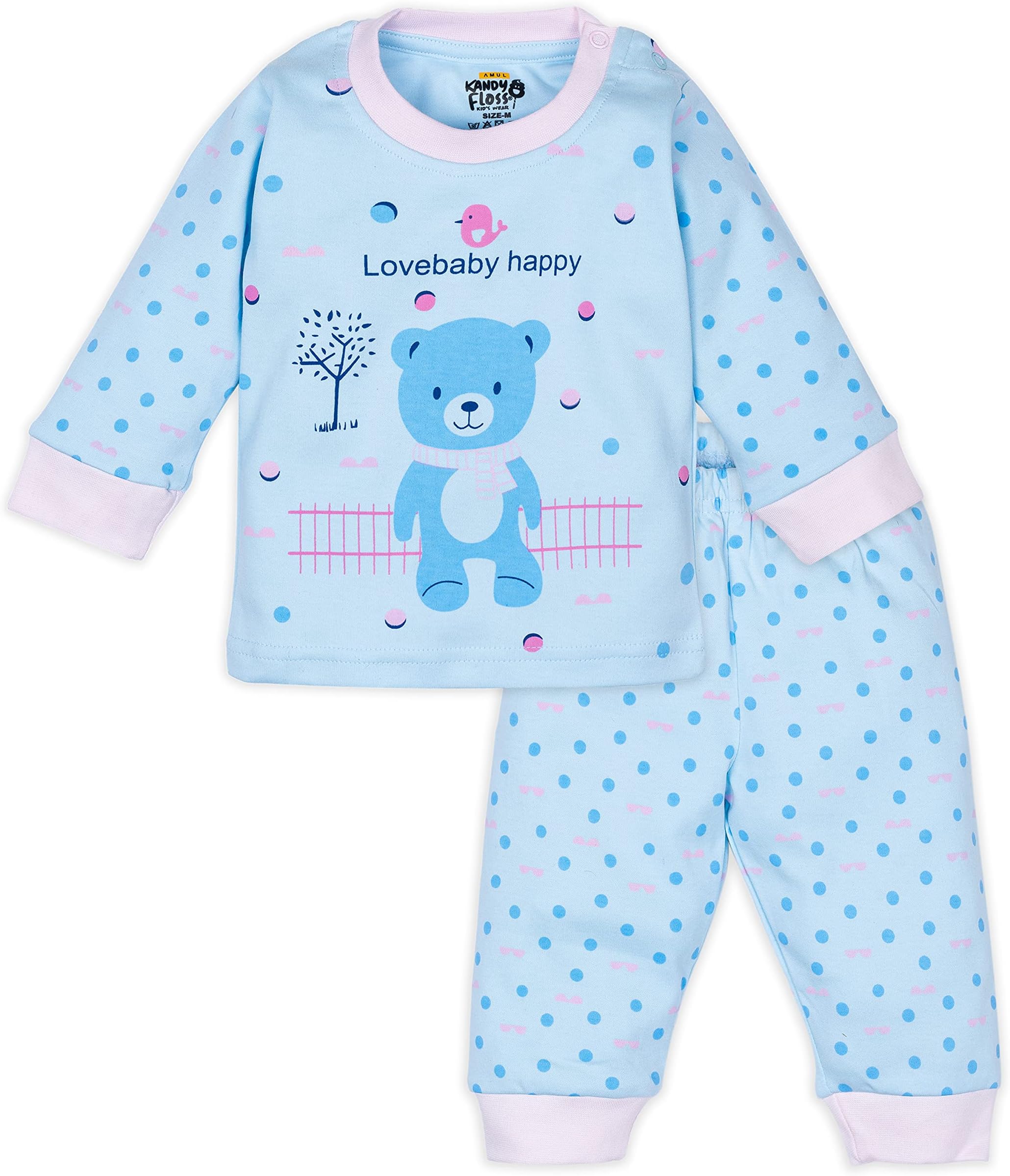Amul Kandyfloss Boys and Girls Pure Cotton Full Sleeve Night Suit | 1 Pajama Set (Love Baby)