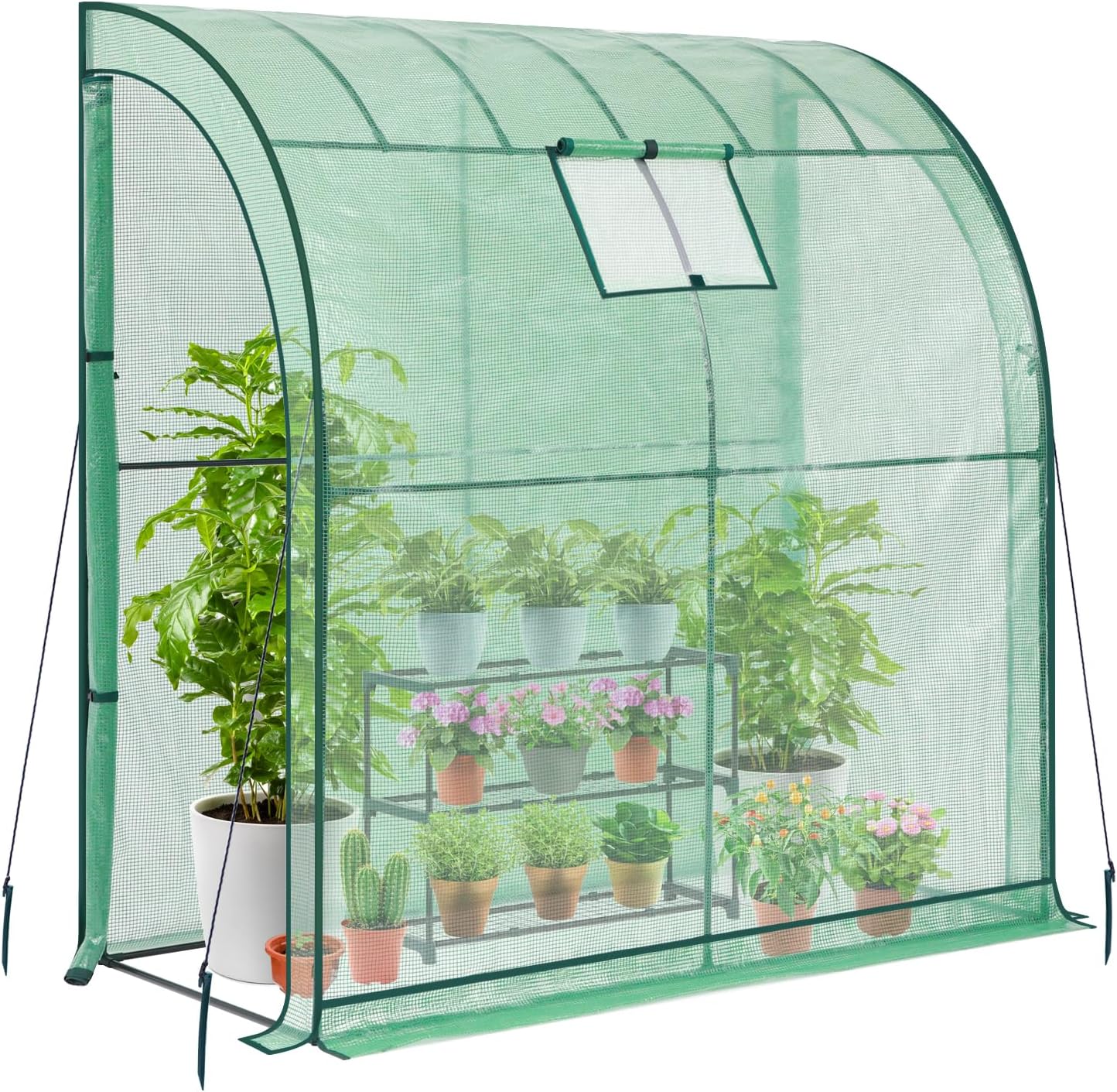 Lean to Greenhouse with Greenhouse Shelving Ohuhu Portable Walkin