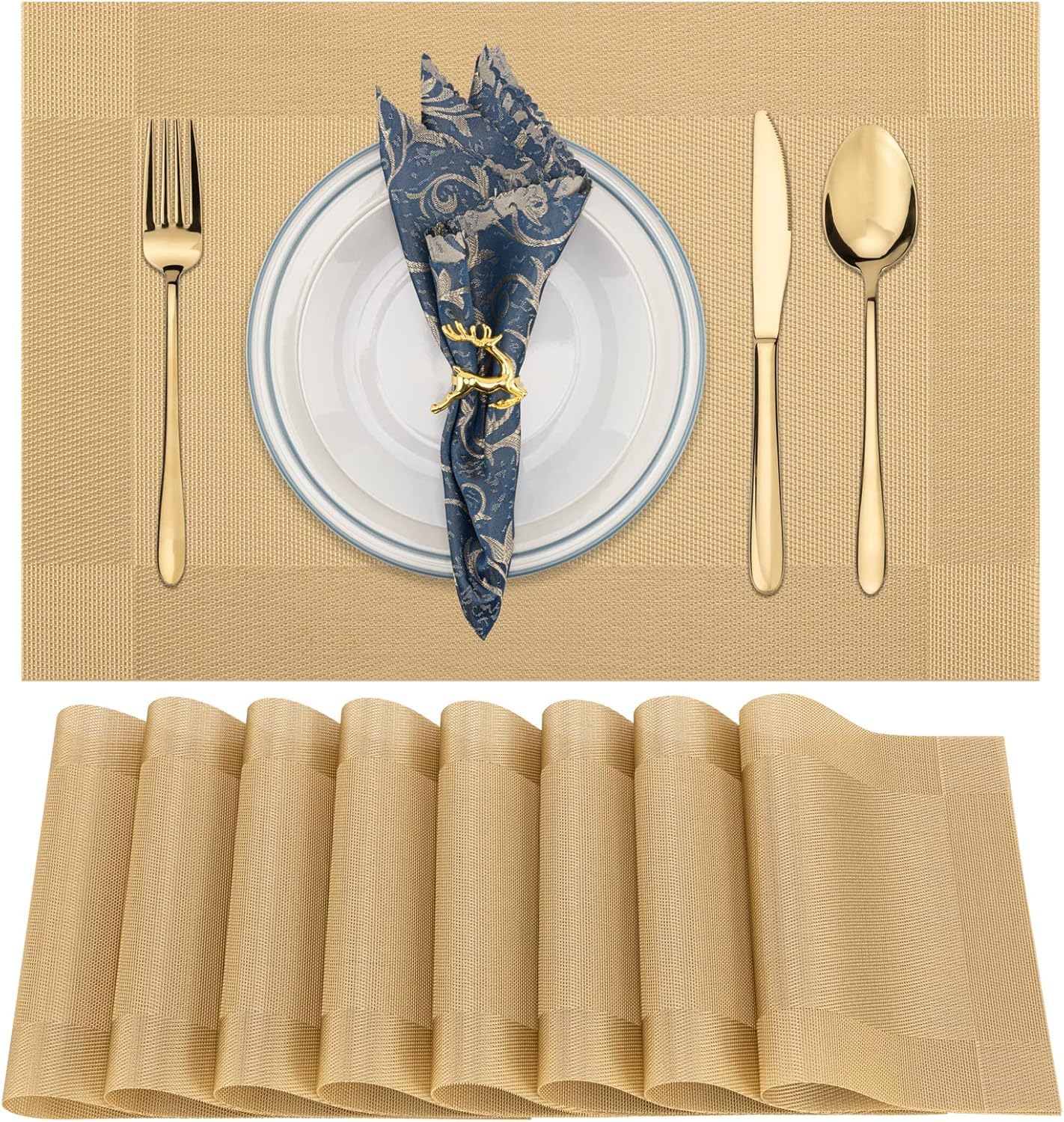 KONSSE Placemats Dining Table Place Mats | Placemats Table Mat PVC Material | Non-Slip Heat Resistant | Dining Tablemates Washable Anti-Skid | Size 45 x 30cm (6 PCS Square Gold) — Amazon image 20